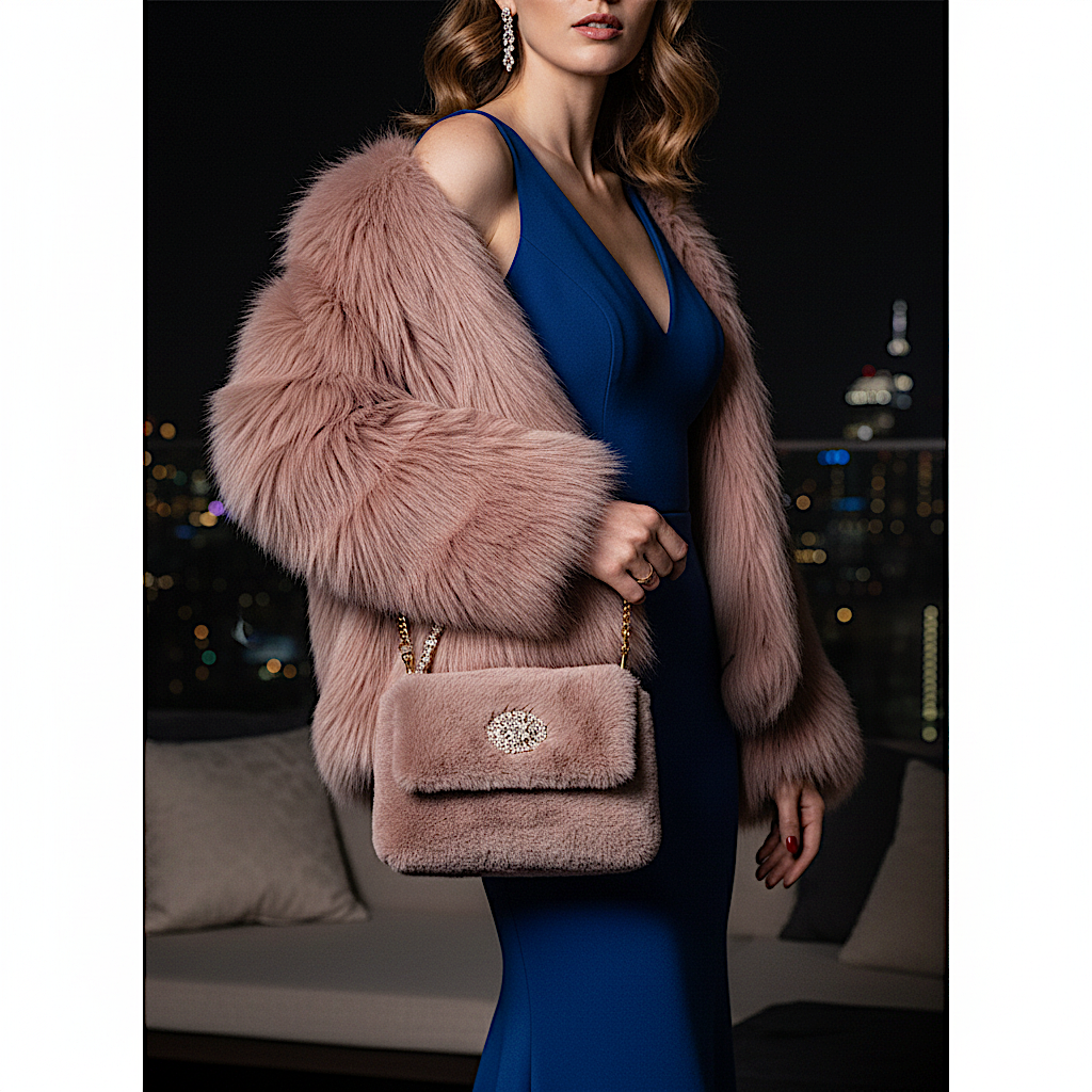 Victoria handbag in nude pink faux fur