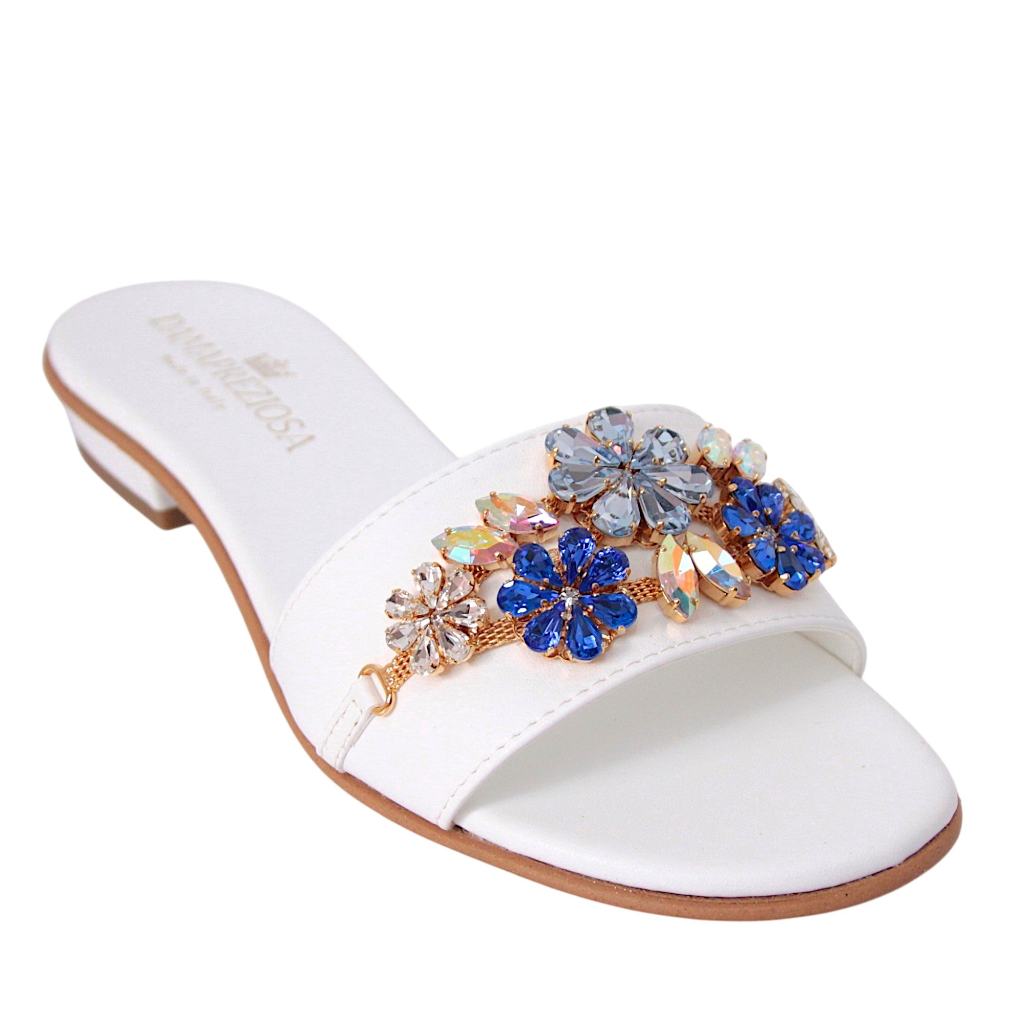 Sandalo sabot Flora White Jewel Acquamarina