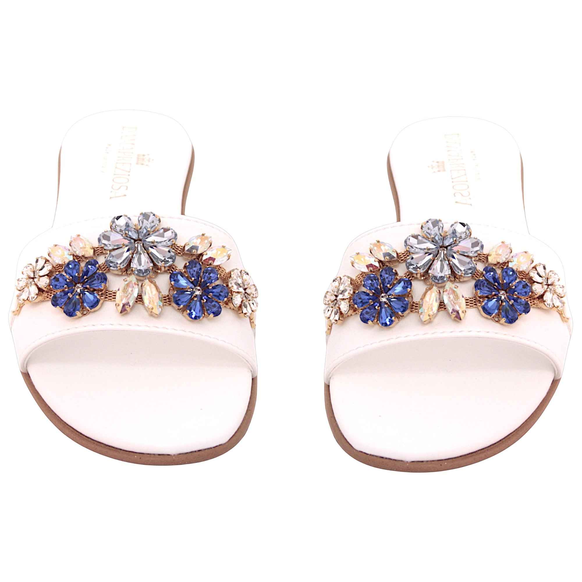Sandalo sabot Flora White Jewel Acquamarina
