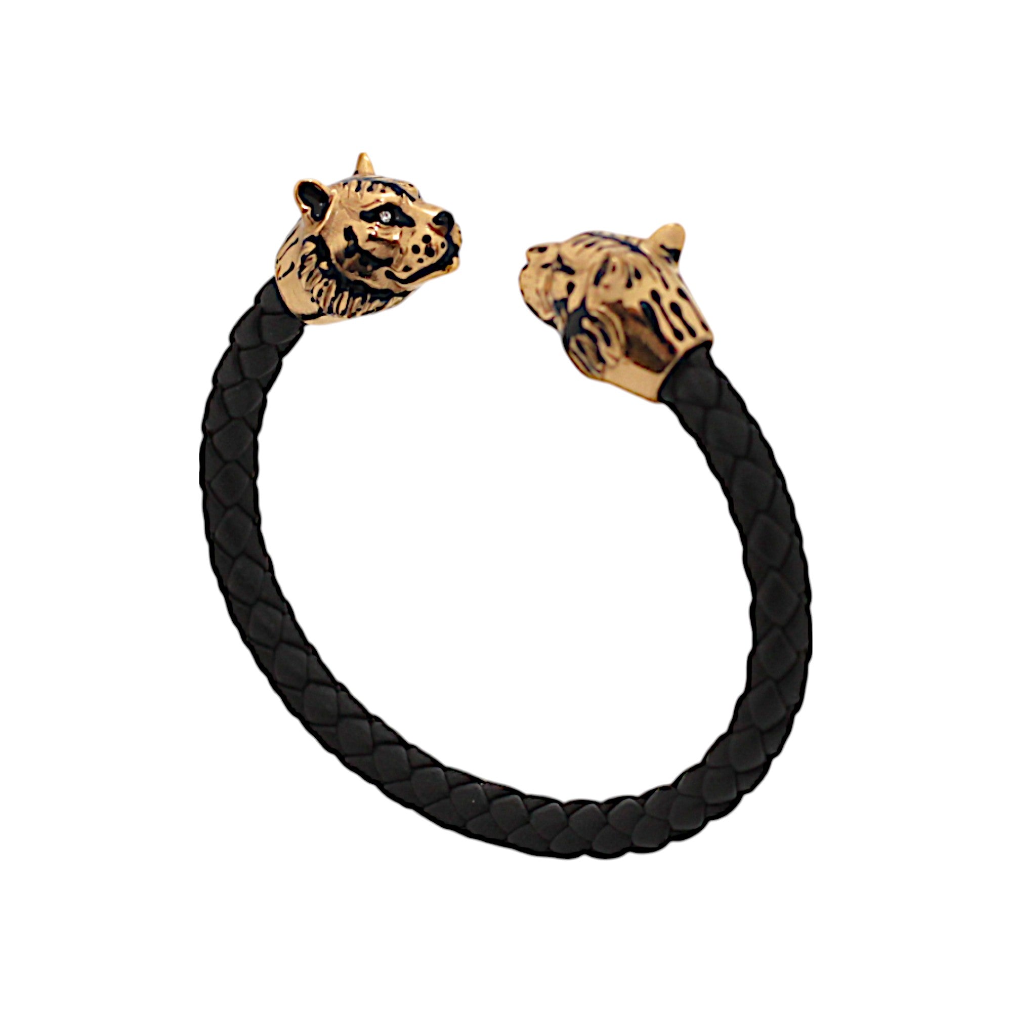 TIGER  MICRO BRACELET IN BRAIDED BLACK LEATHER