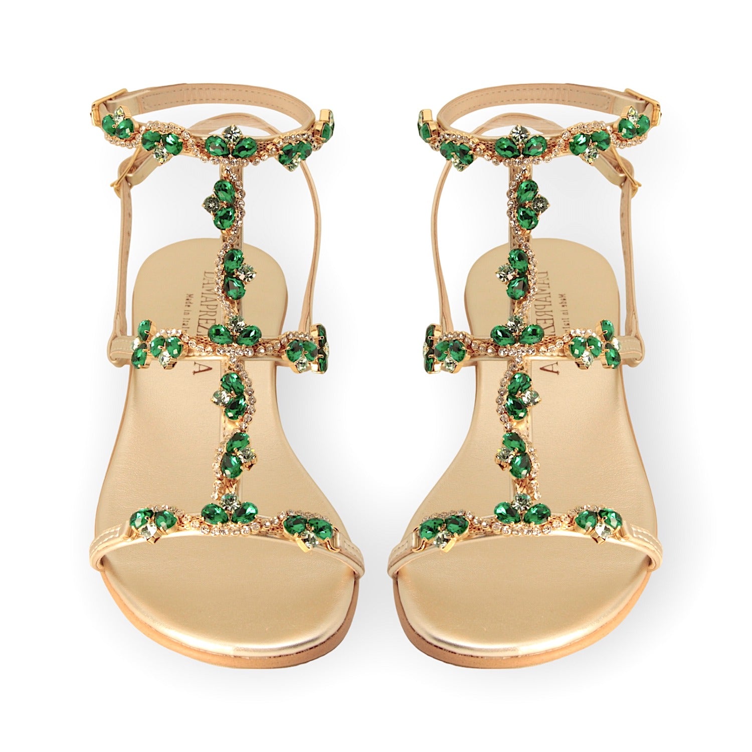SANDALO IRINA CON GOCCIA DI CRISTALLO VERDE SMERALDO