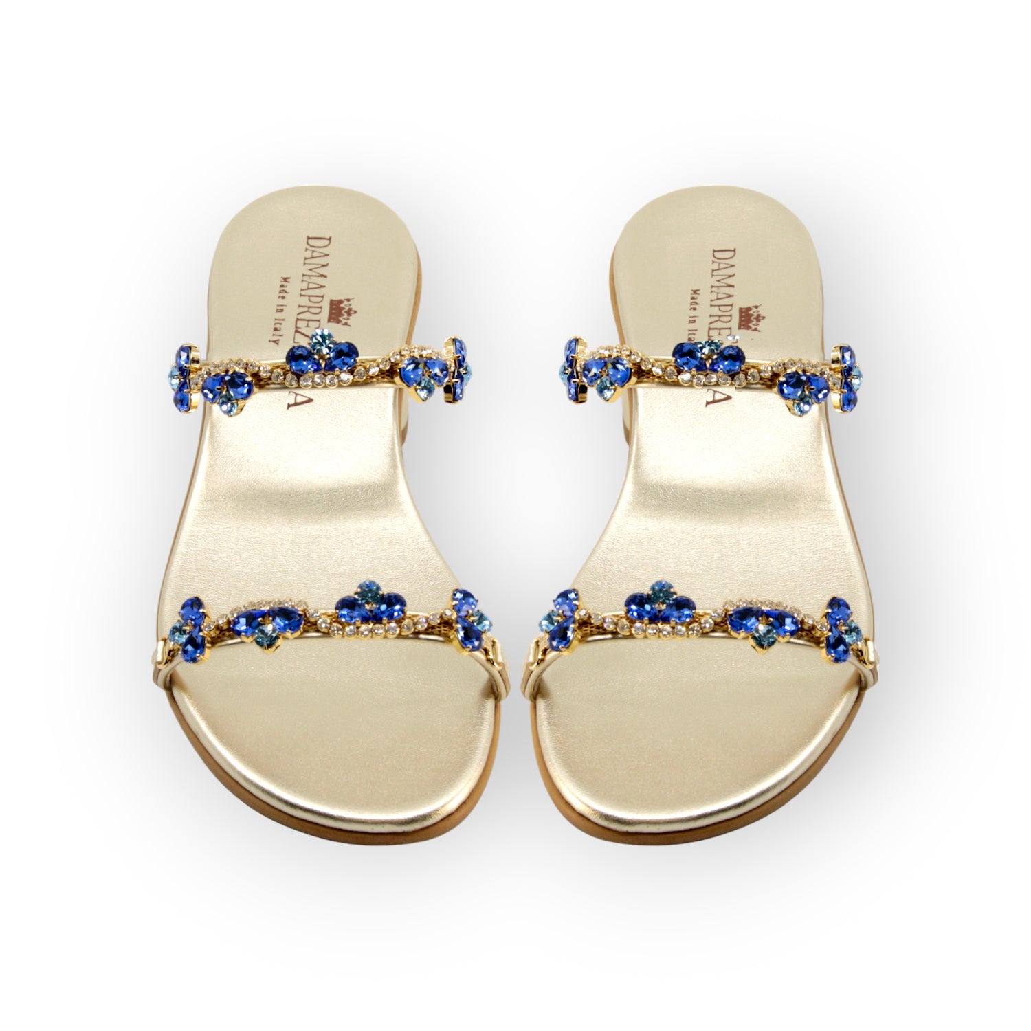 Kate Gold Sandal In Blue Shades Crystals