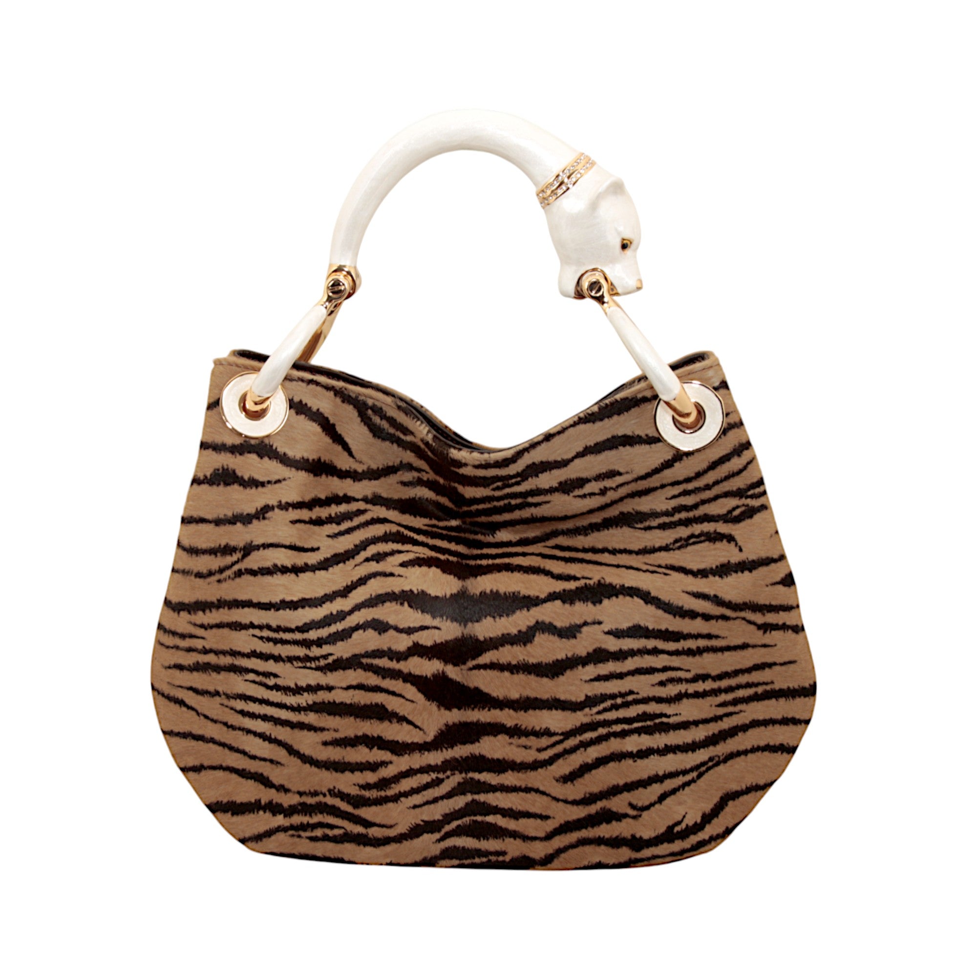 PEARL COLOR PANTHER WITH PONY-HAIR SMALL HANDBAG