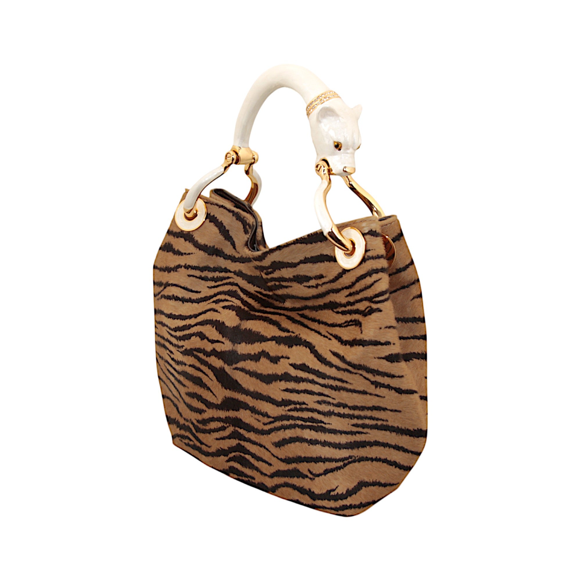 PEARL COLOR PANTHER WITH PONY-HAIR SMALL HANDBAG