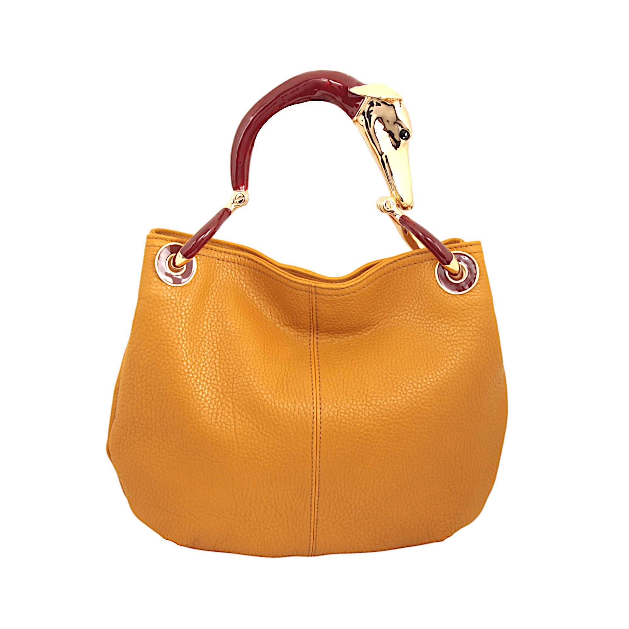 GREYHOUND SMALL HANDBAG WITH OCHRE LEATHER