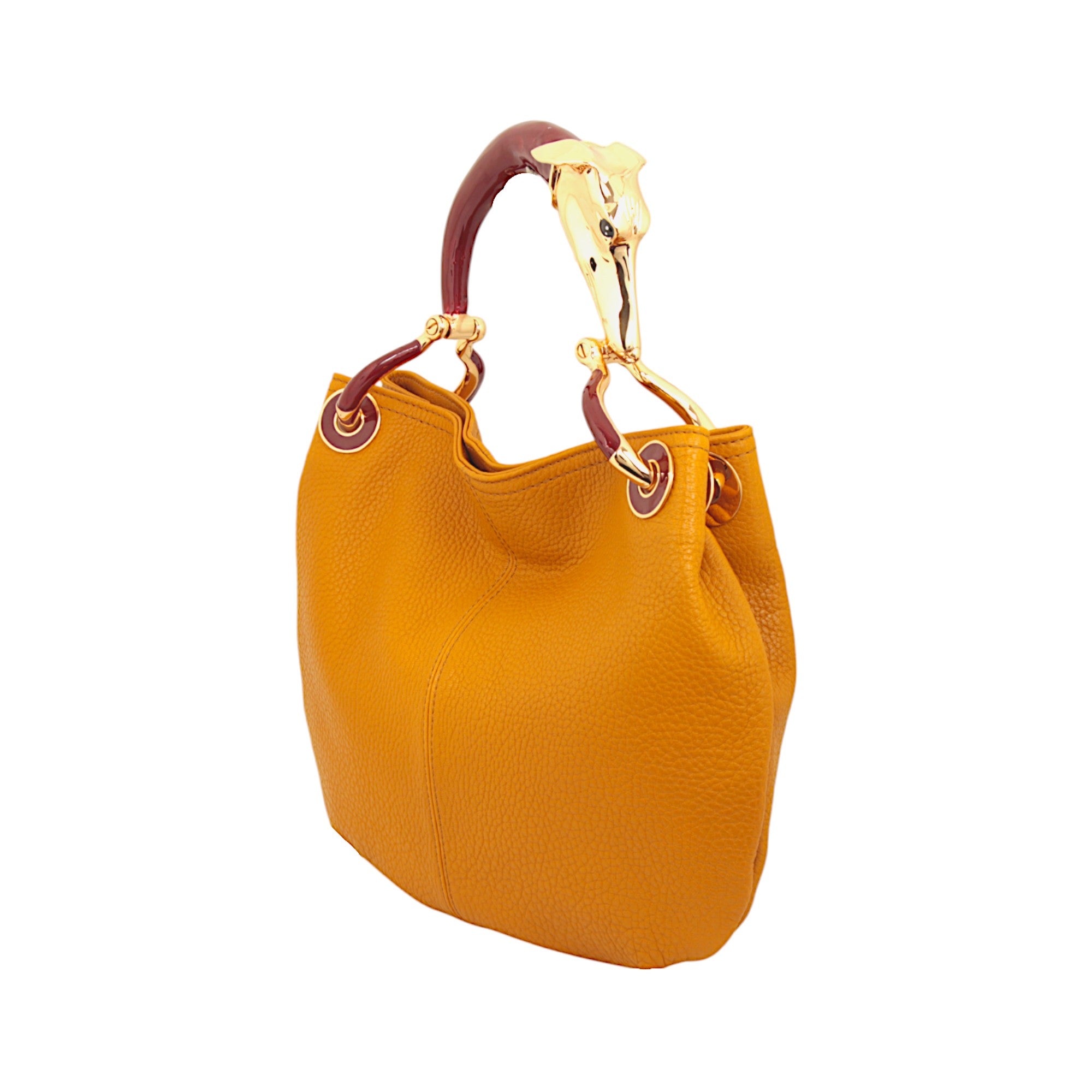 GREYHOUND SMALL HANDBAG WITH OCHRE LEATHER