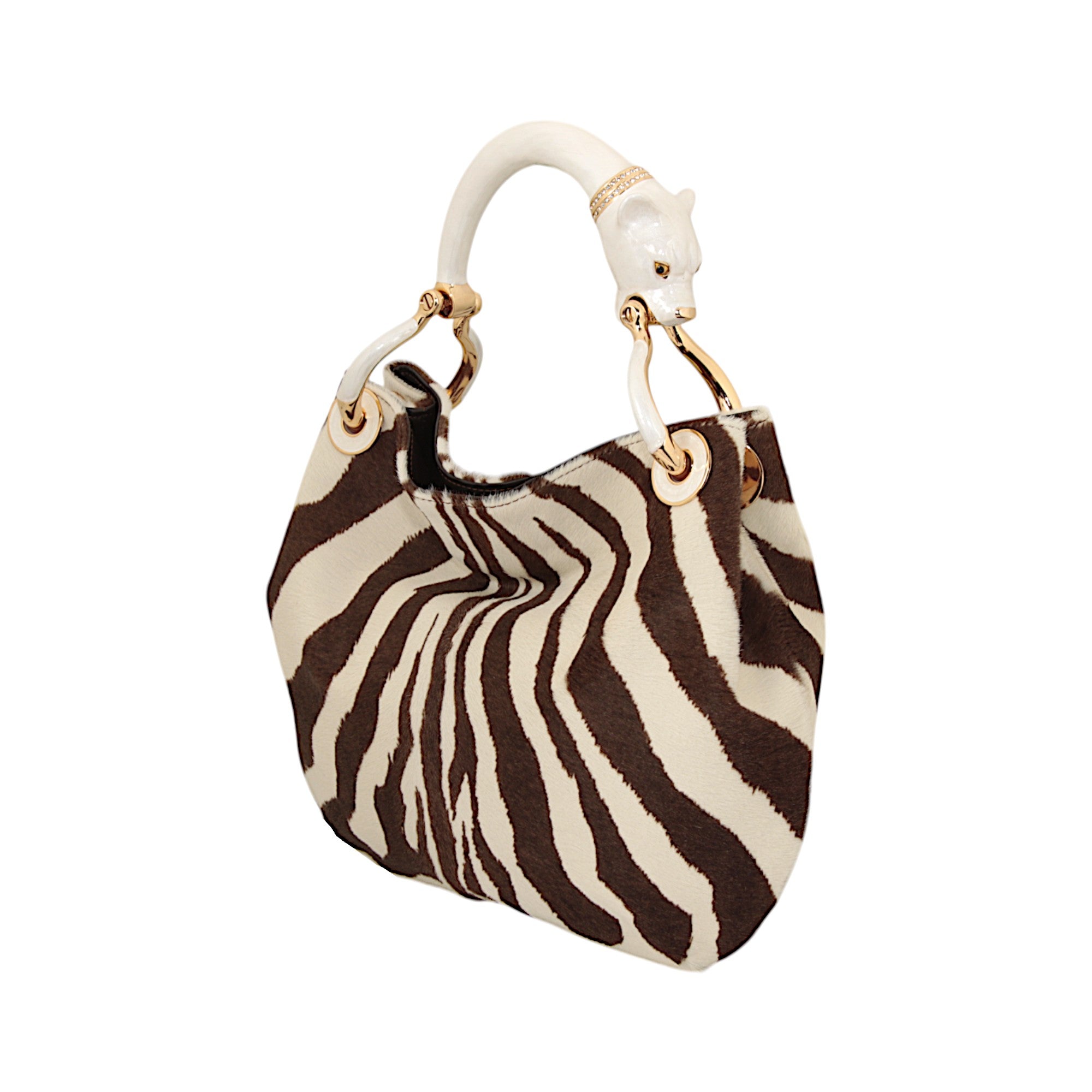 PEARL COLOR PANTHER WITH PONY-HAIR SMALL HANDBAG