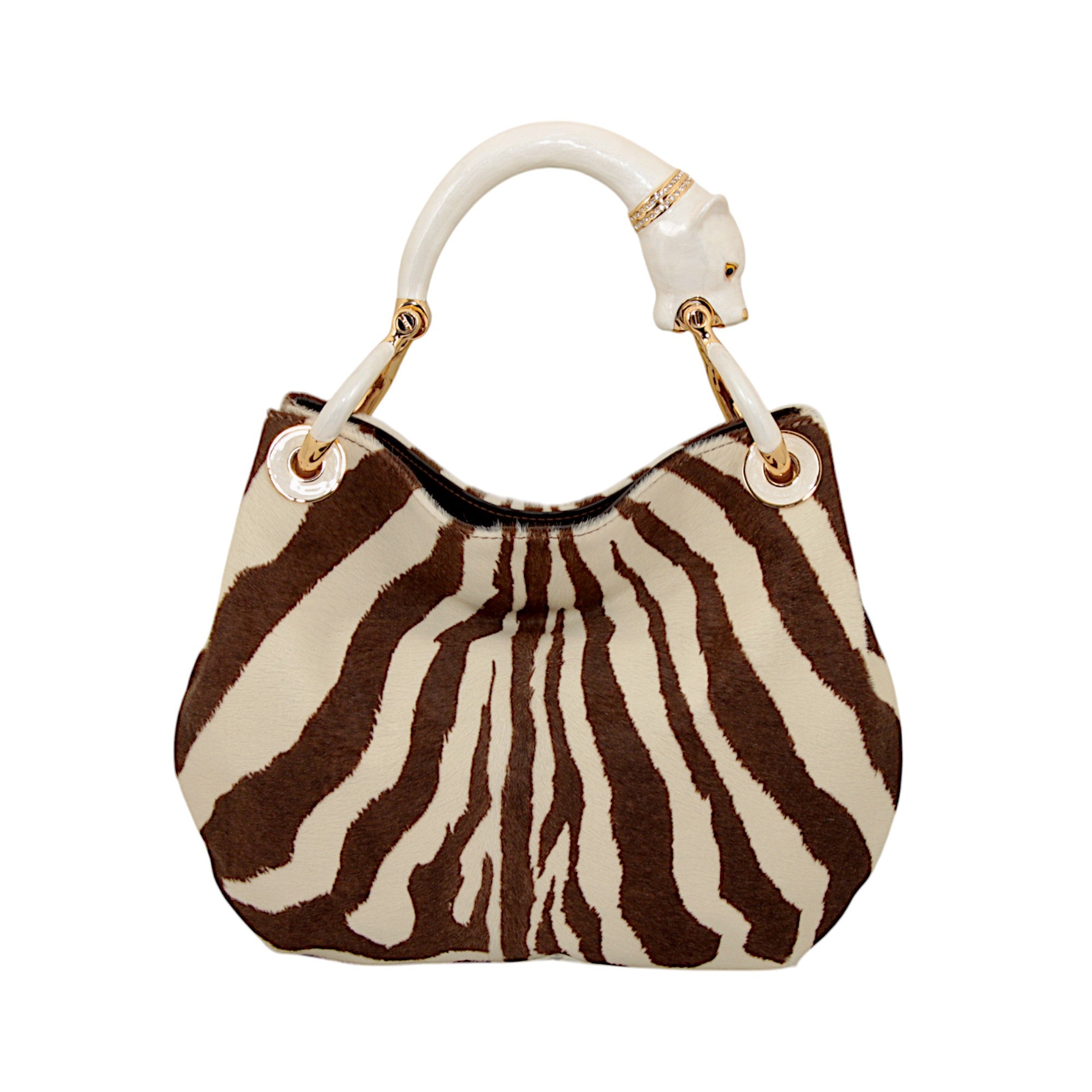 PEARL COLOR PANTHER WITH PONY-HAIR SMALL HANDBAG