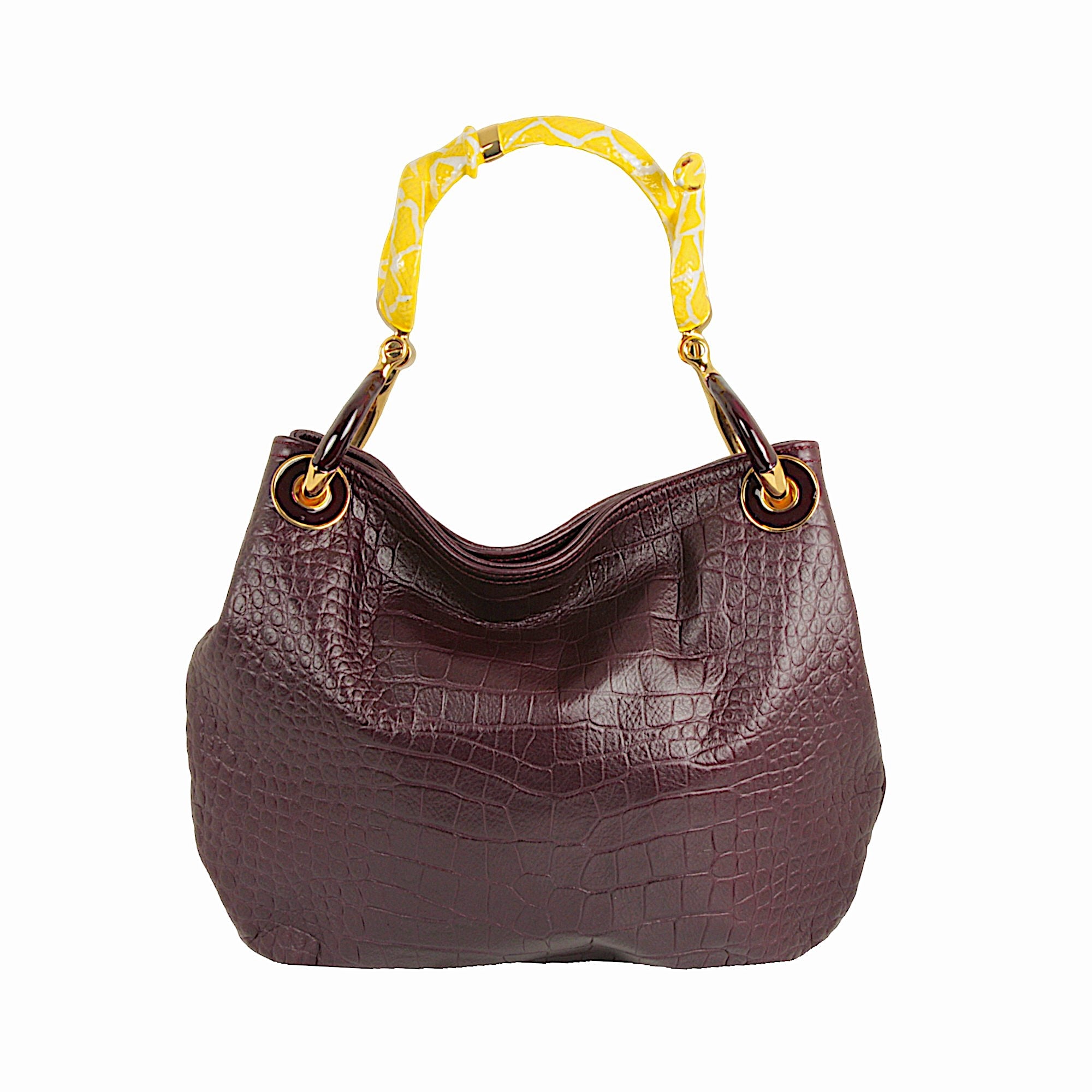 (PRE-ORDINE) BORSA PICCOLA A MANO GIALLA CON STAMPA SERPENTE E PELLE COCCODRILLO