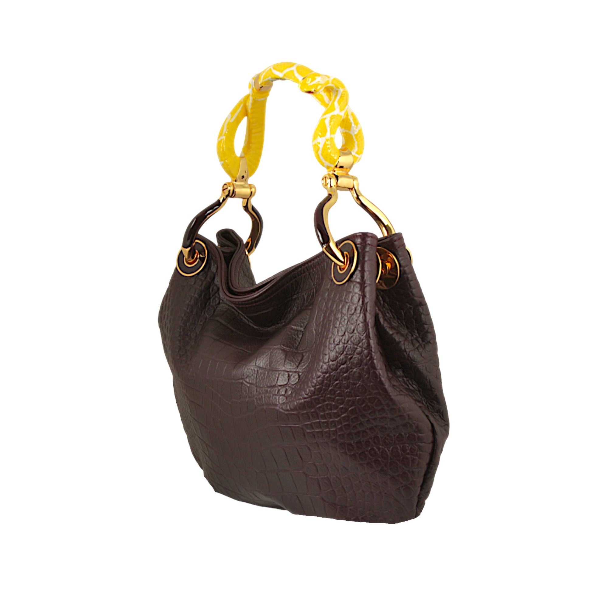 (PRE-ORDINE) BORSA PICCOLA A MANO GIALLA CON STAMPA SERPENTE E PELLE COCCODRILLO