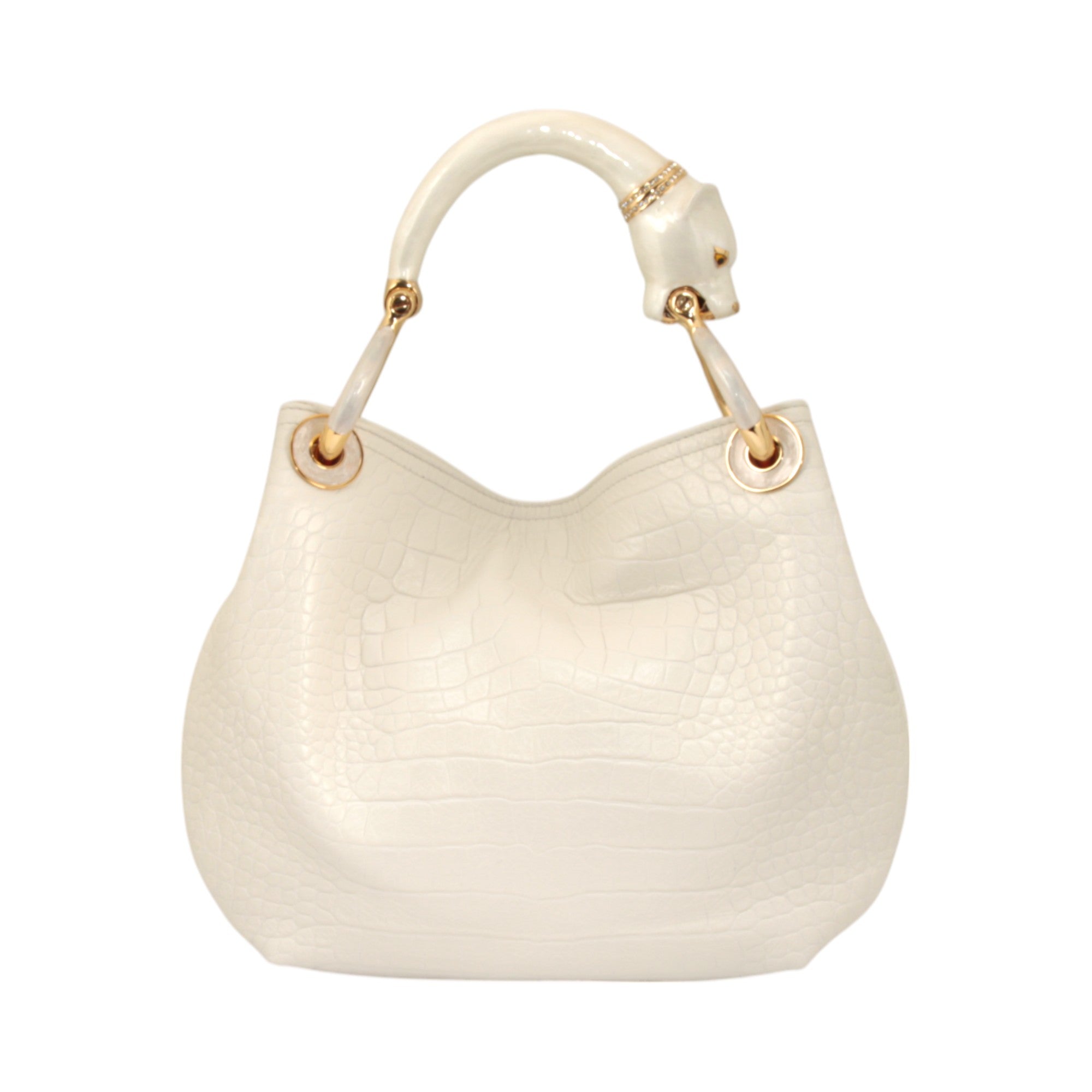 PEARL COLOR PANTHER WITH WITHE PRINTED LEATHER SMALL HANDBAG