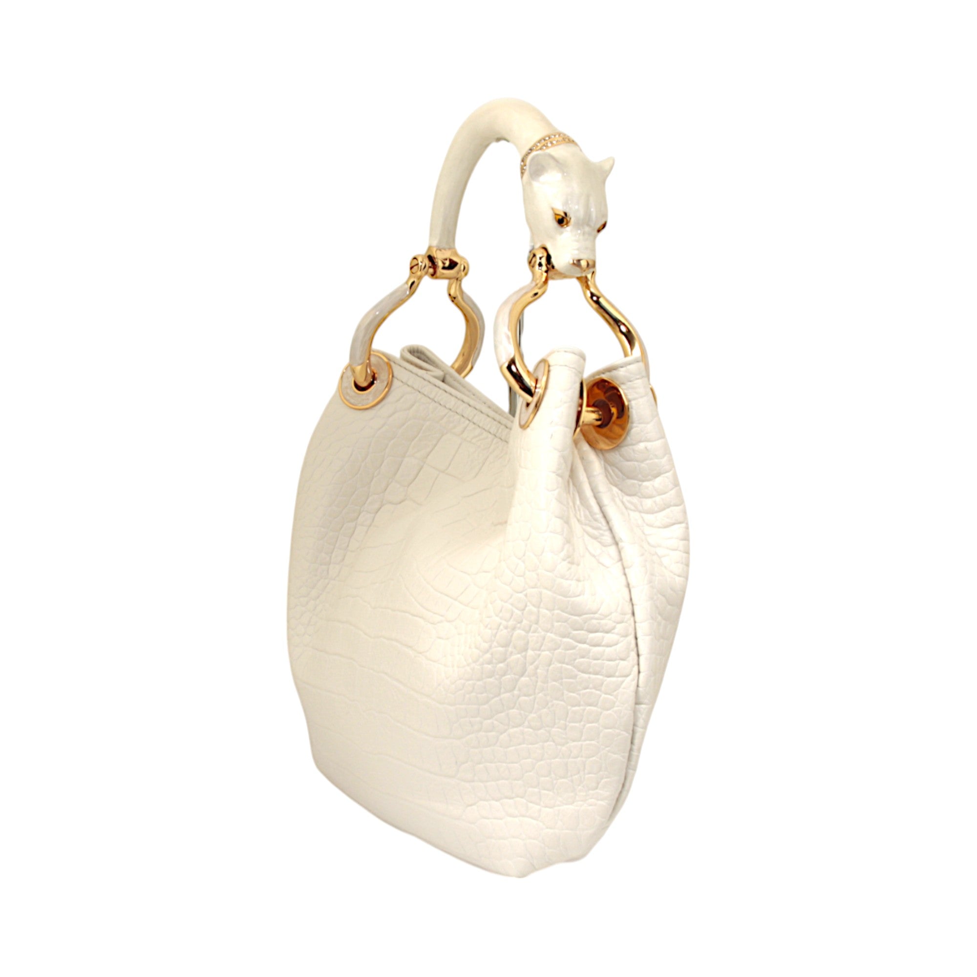 PEARL COLOR PANTHER WITH WITHE PRINTED LEATHER SMALL HANDBAG