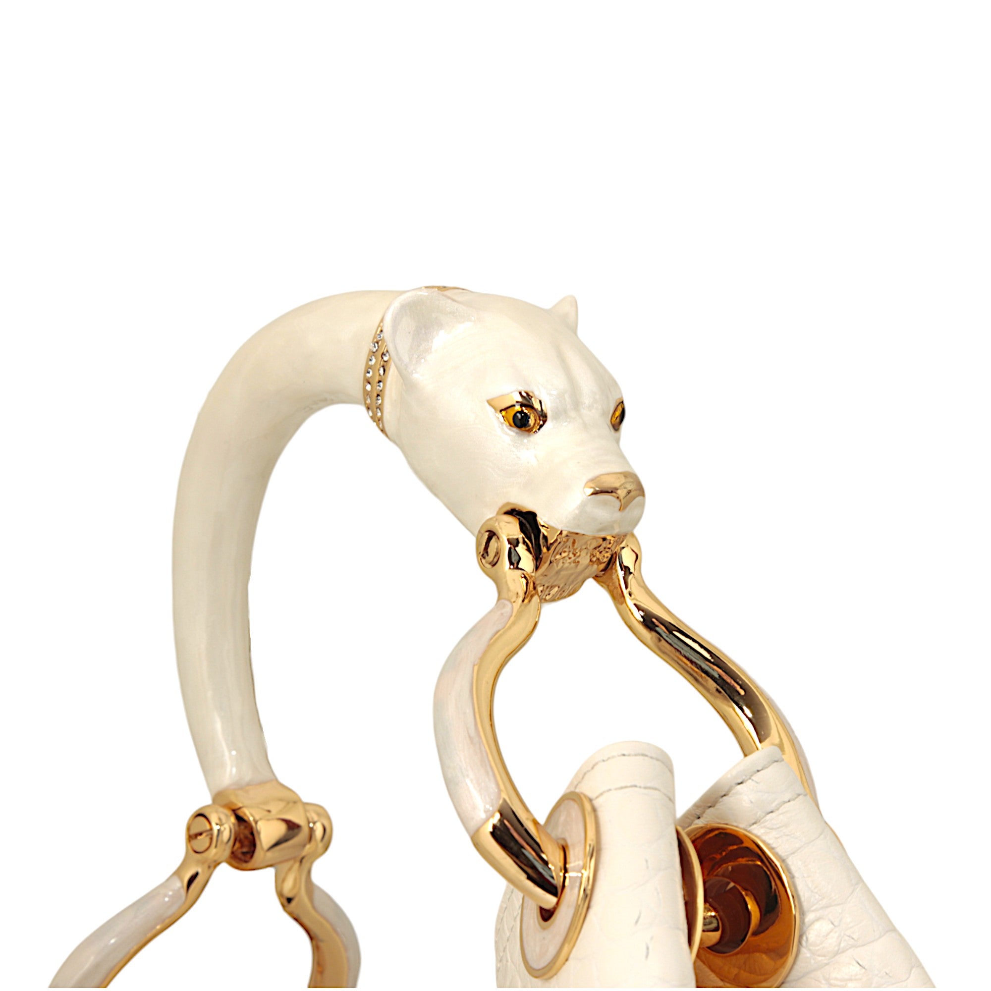 PEARL COLOR PANTHER WITH WITHE PRINTED LEATHER SMALL HANDBAG