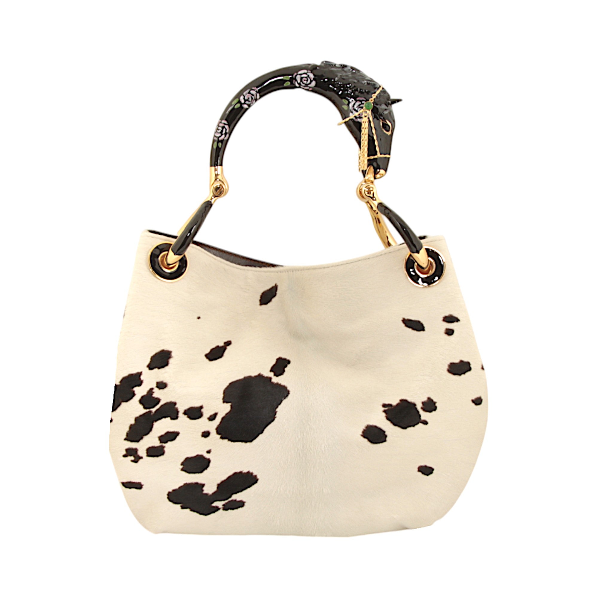 BOLSO PEQUEÑO DE MANO BLACK HORSE CON PELO DE PONI BLANCO Y NEGRO