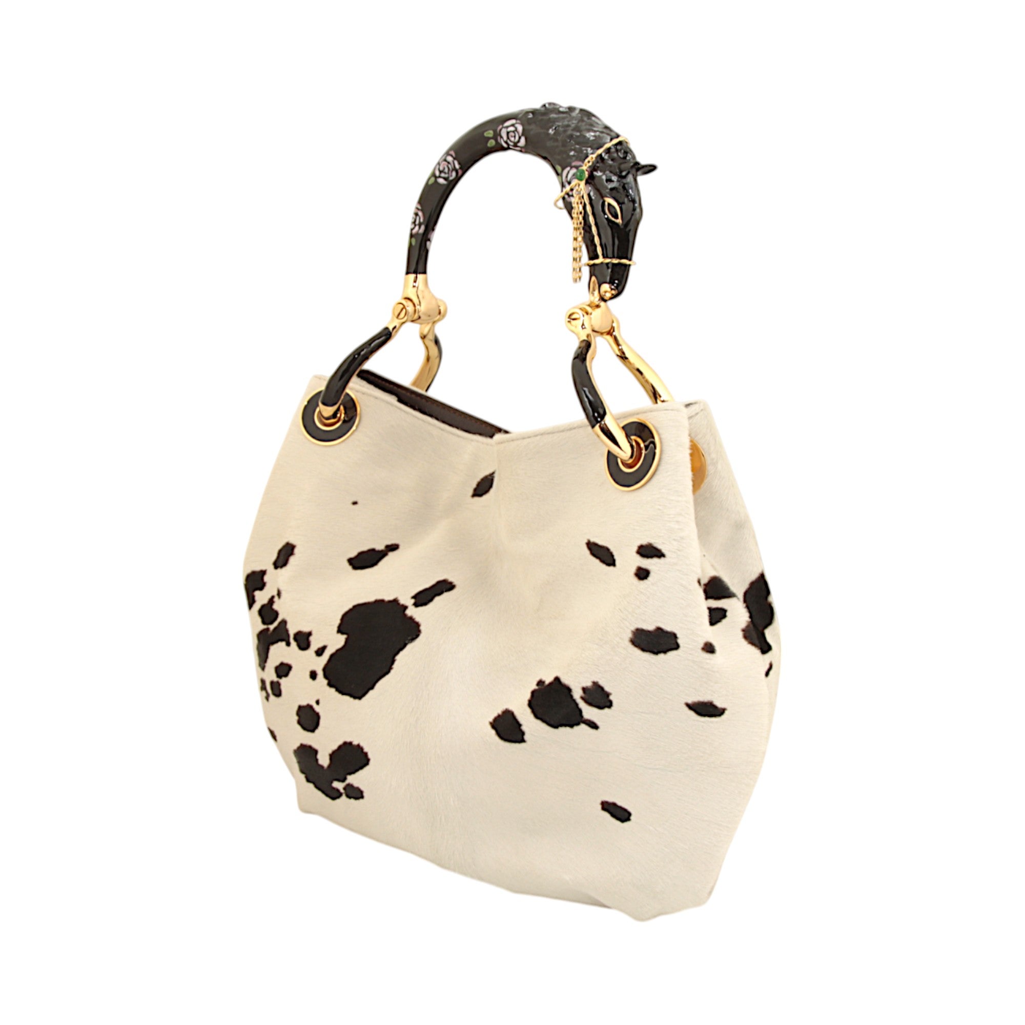 BOLSO PEQUEÑO DE MANO BLACK HORSE CON PELO DE PONI BLANCO Y NEGRO