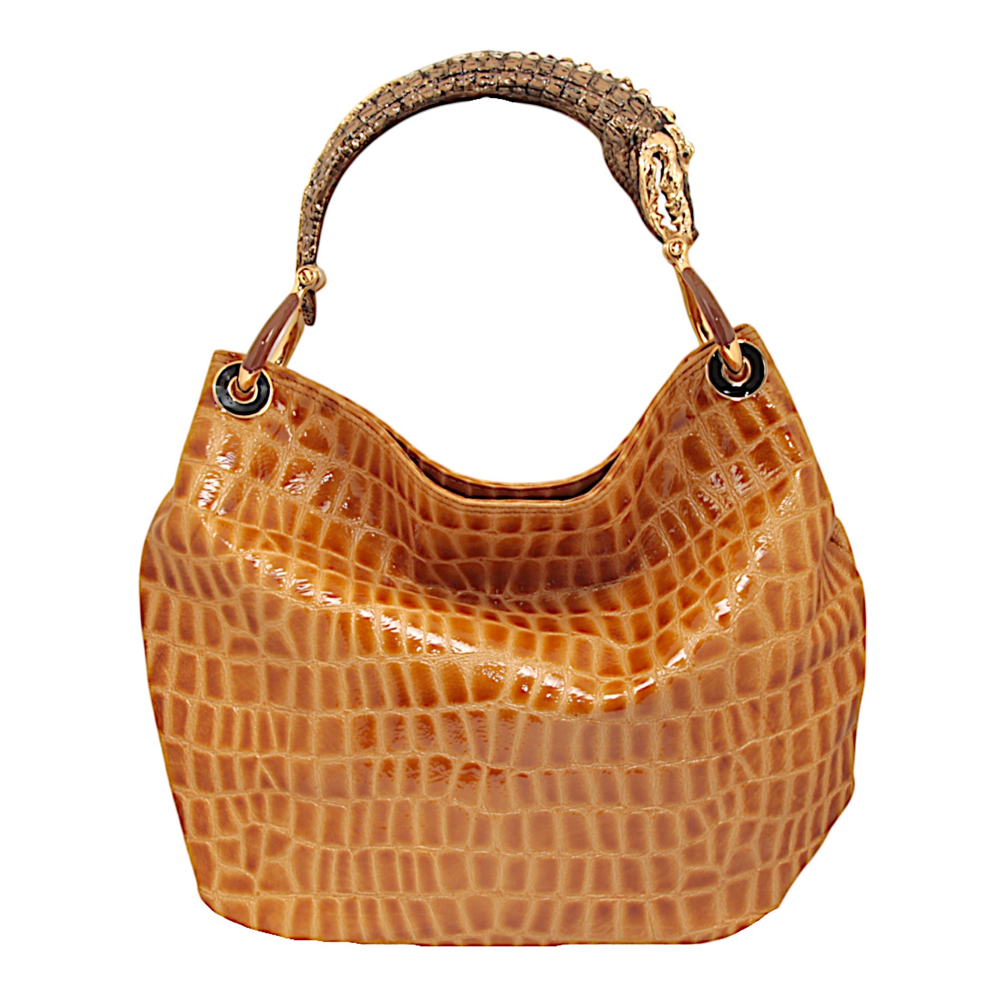 GRANDE BORSA IN PELLE STMPA CROCCO CON MANICO COCCODRILLO