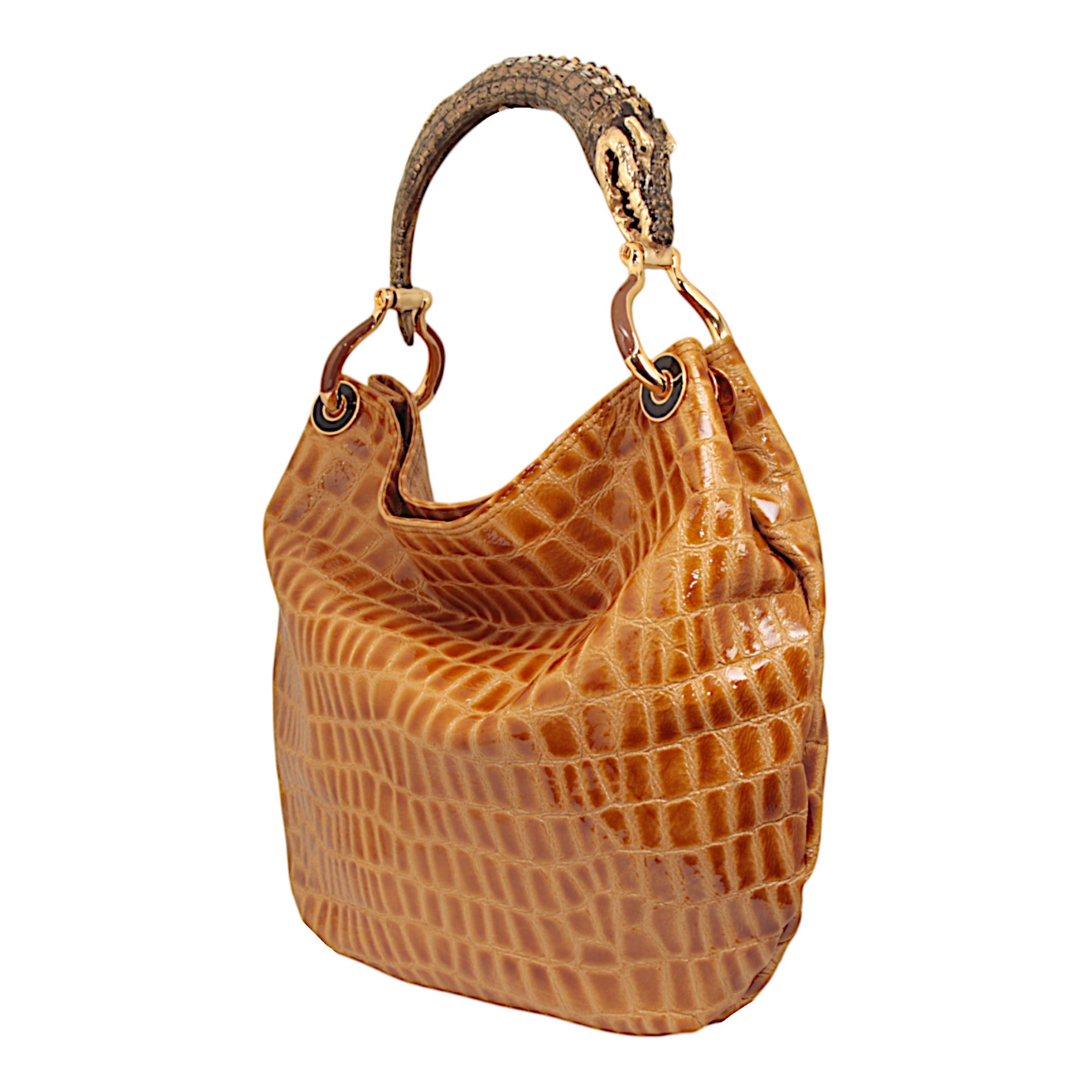 GRANDE BORSA IN PELLE STMPA CROCCO CON MANICO COCCODRILLO