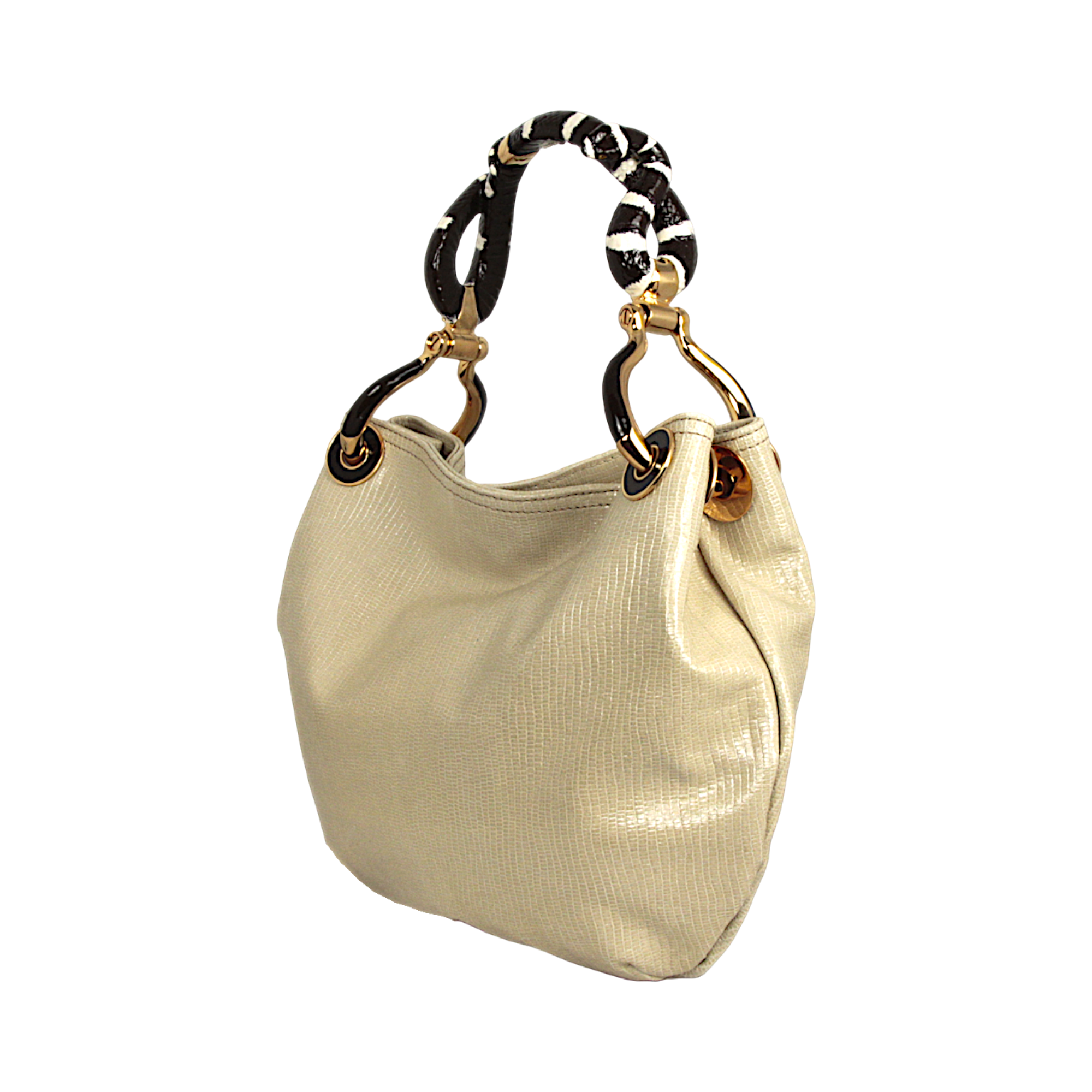 SNAKE SMALL HANDBAG WITH CRAEAM LIZARD PRINTED LEATHER