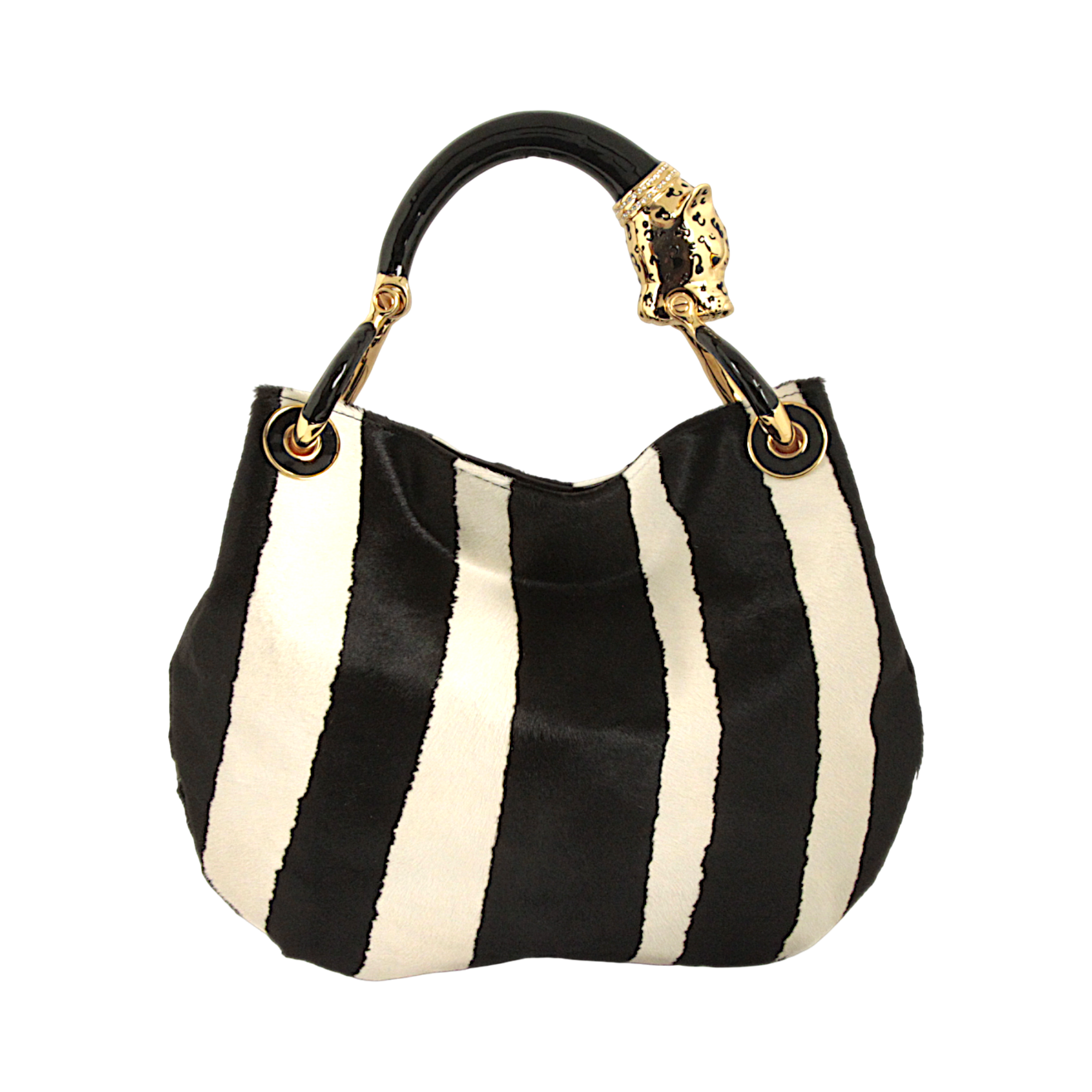 BLACK JAGUAR WITH PONY HAIR PRINTED LEATHER SMALL HANDBAG