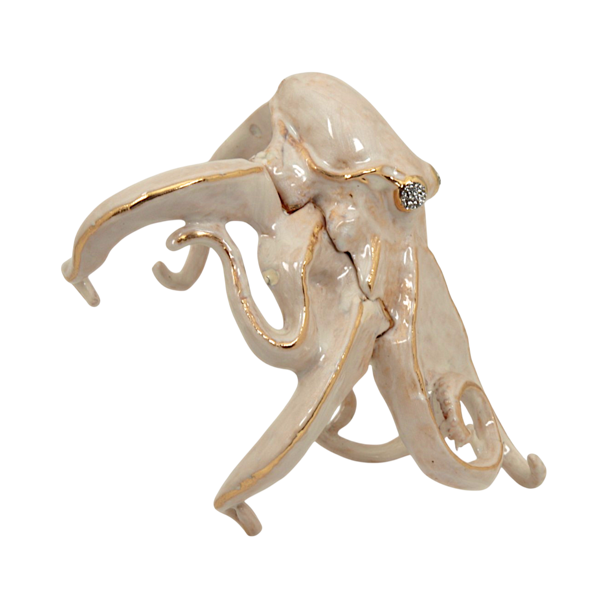 Octopus Sculpture Bracelet in Metal, 24K Gold and Polychrome Enamel