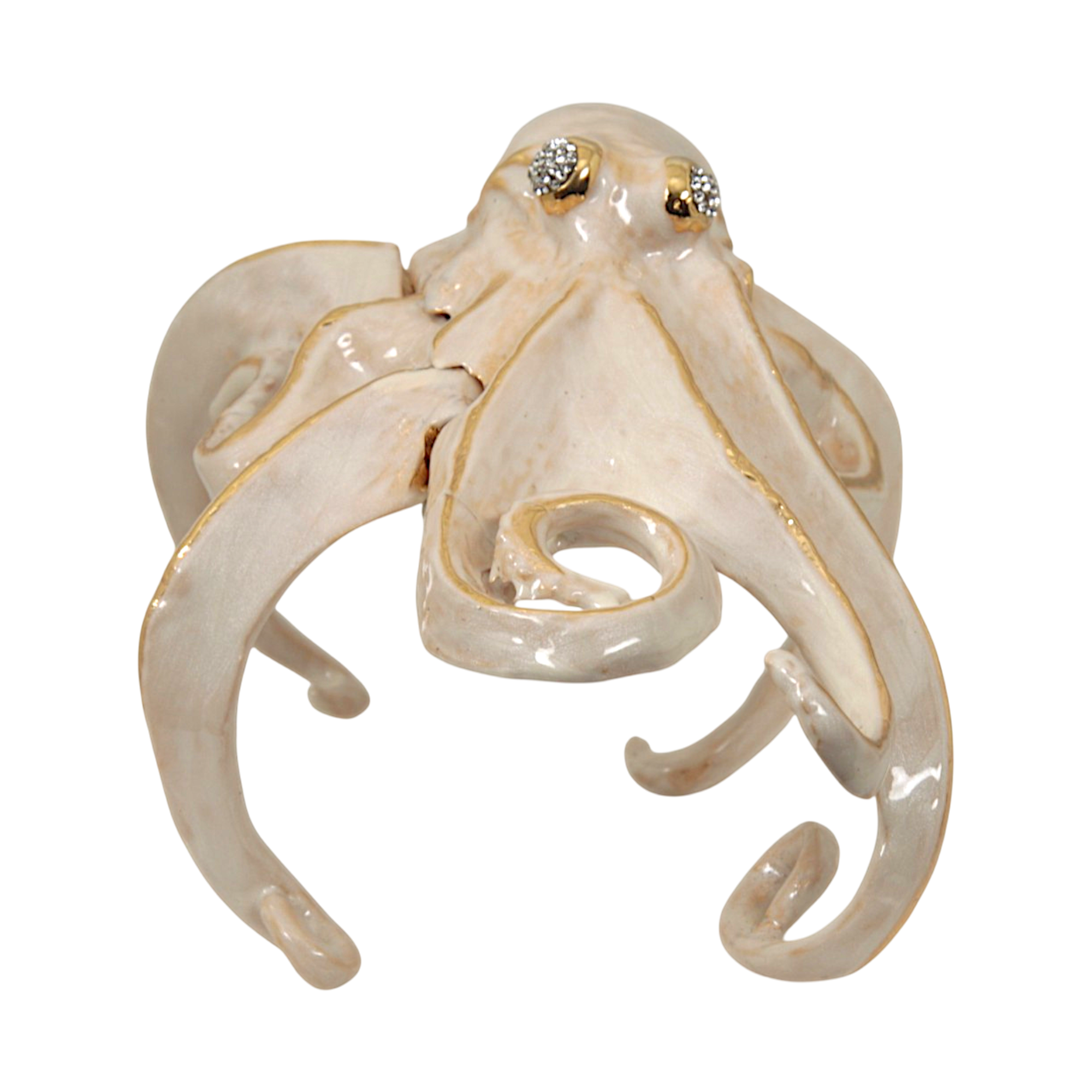 Octopus Sculpture Bracelet in Metal, 24K Gold and Polychrome Enamel