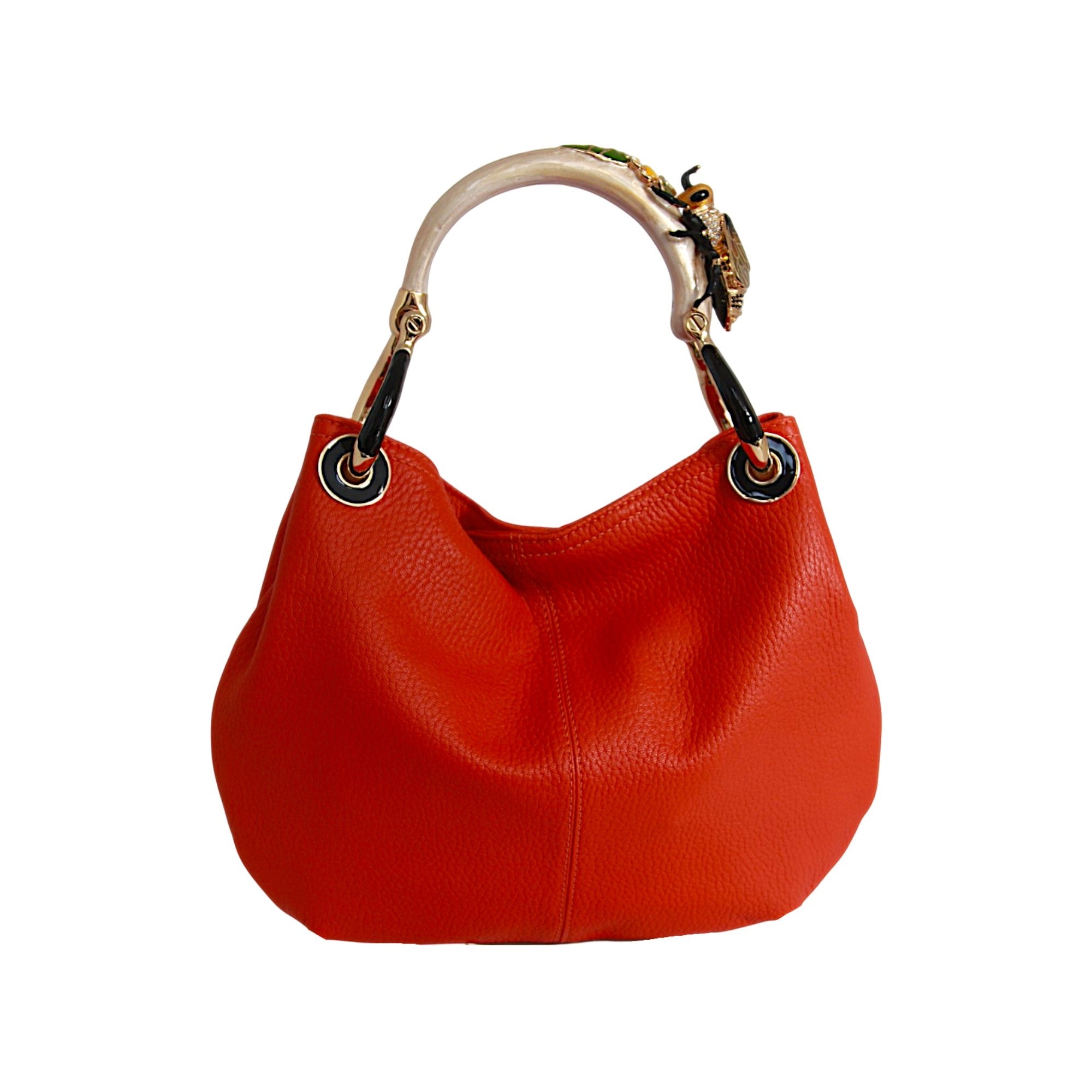 BEE MEDIUM HANDBAG IN HIGHT QUALITY ORANGE LEATHER