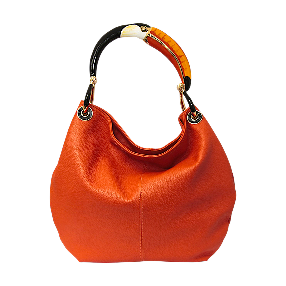 GRANDE BORSA IN MORBIDA PELLE ARANCIO CON MANICO TUCANO