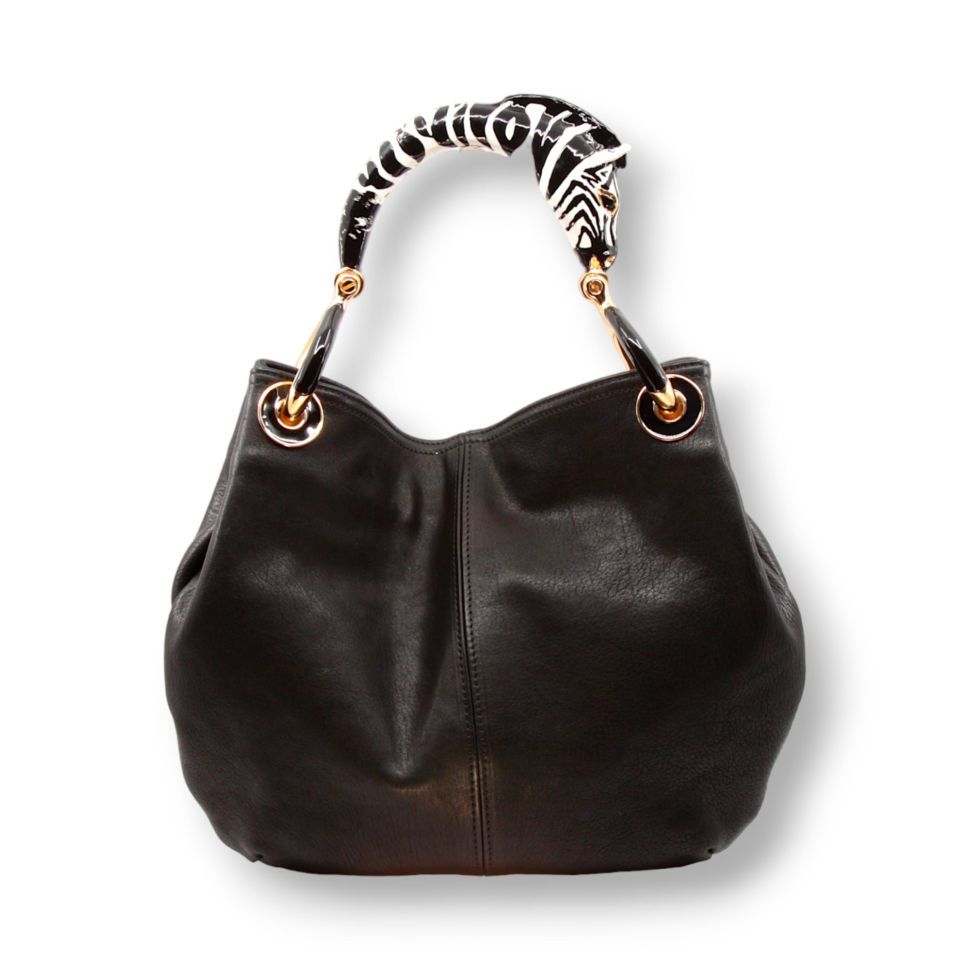 BORSA A MANO PICCOLA ZEBRA IN PELLE NERA DI ALTA QUALITÀ