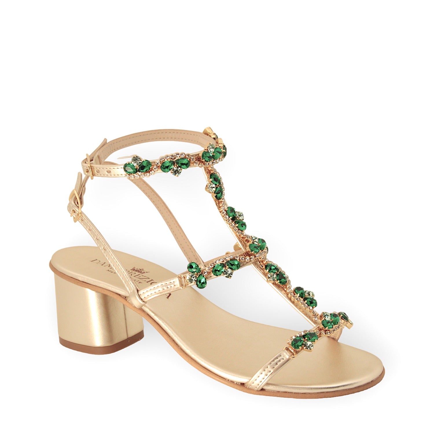 SANDALO IRINA CON GOCCIA DI CRISTALLO VERDE SMERALDO