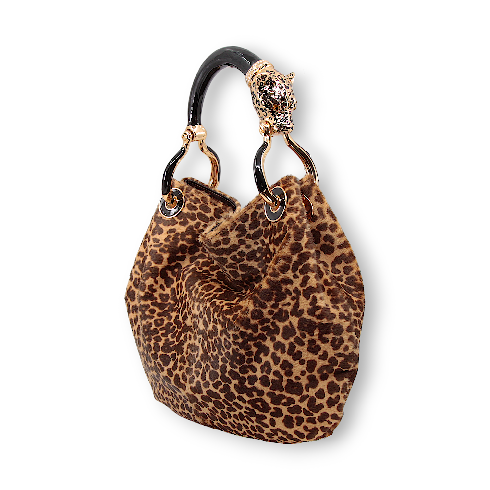 BLACK JAGUAR SMALL HANDBAG IN PONY-EFFECT LEATHER