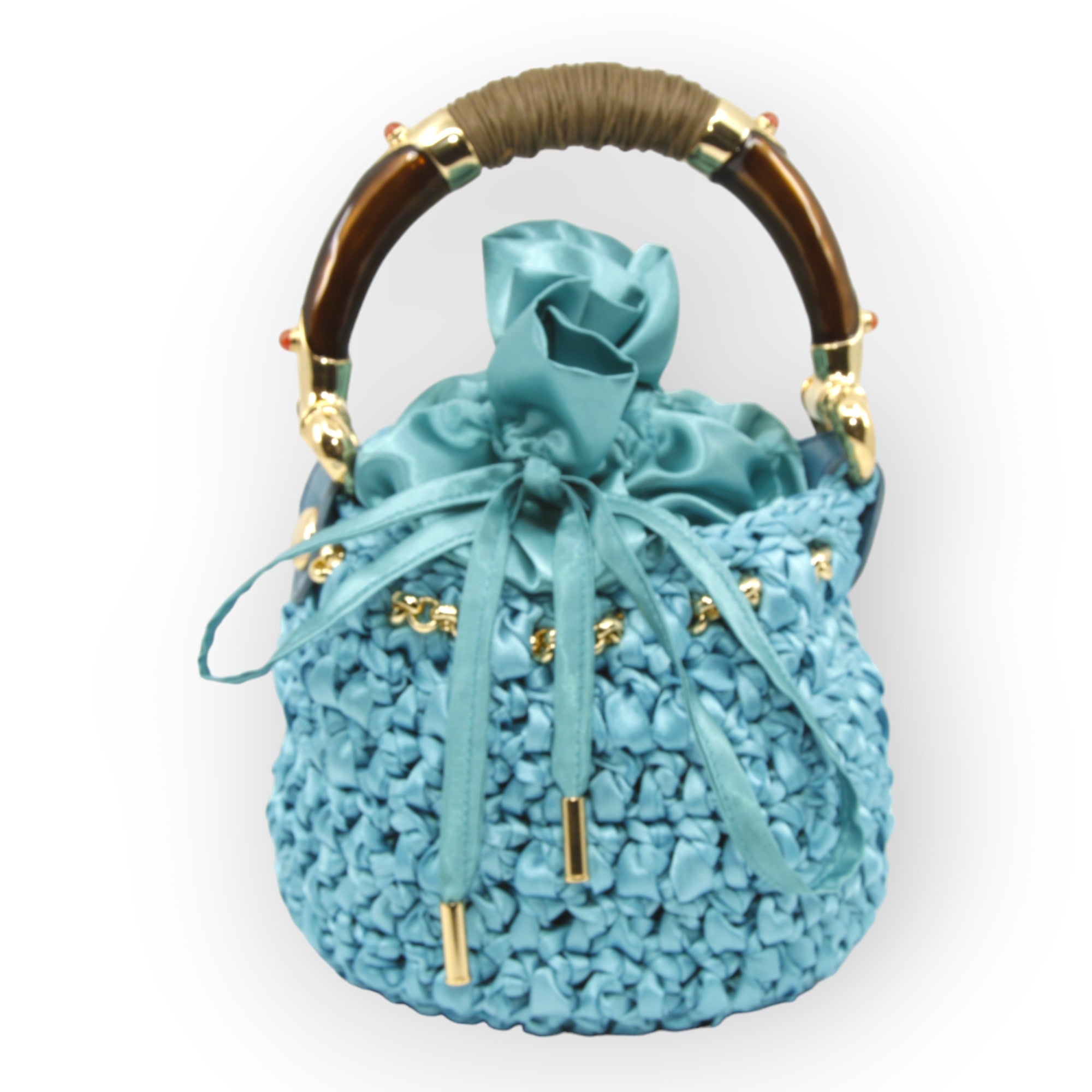 Bucket "ABU" with light brown enameled and gold-plated handle