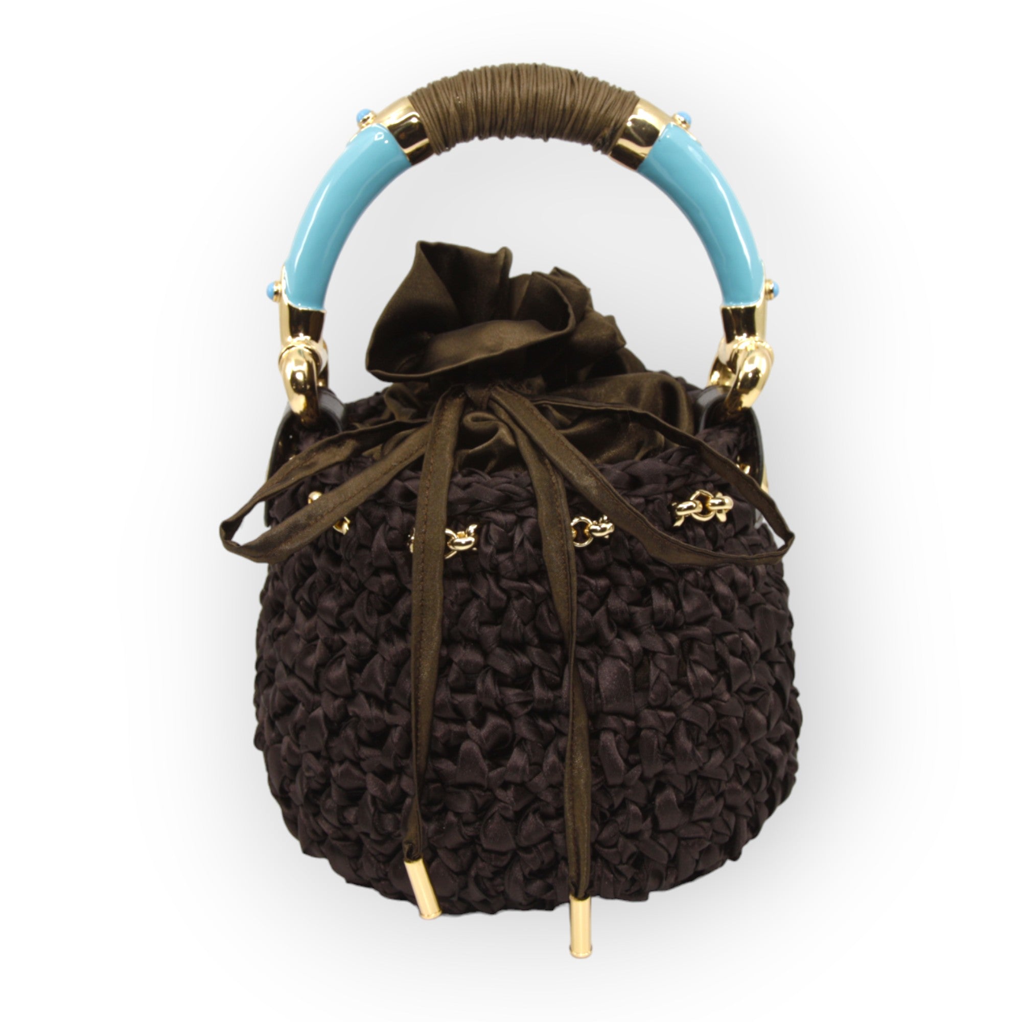 Bucket "ABU" with light blue enameled and gold-plated handle
