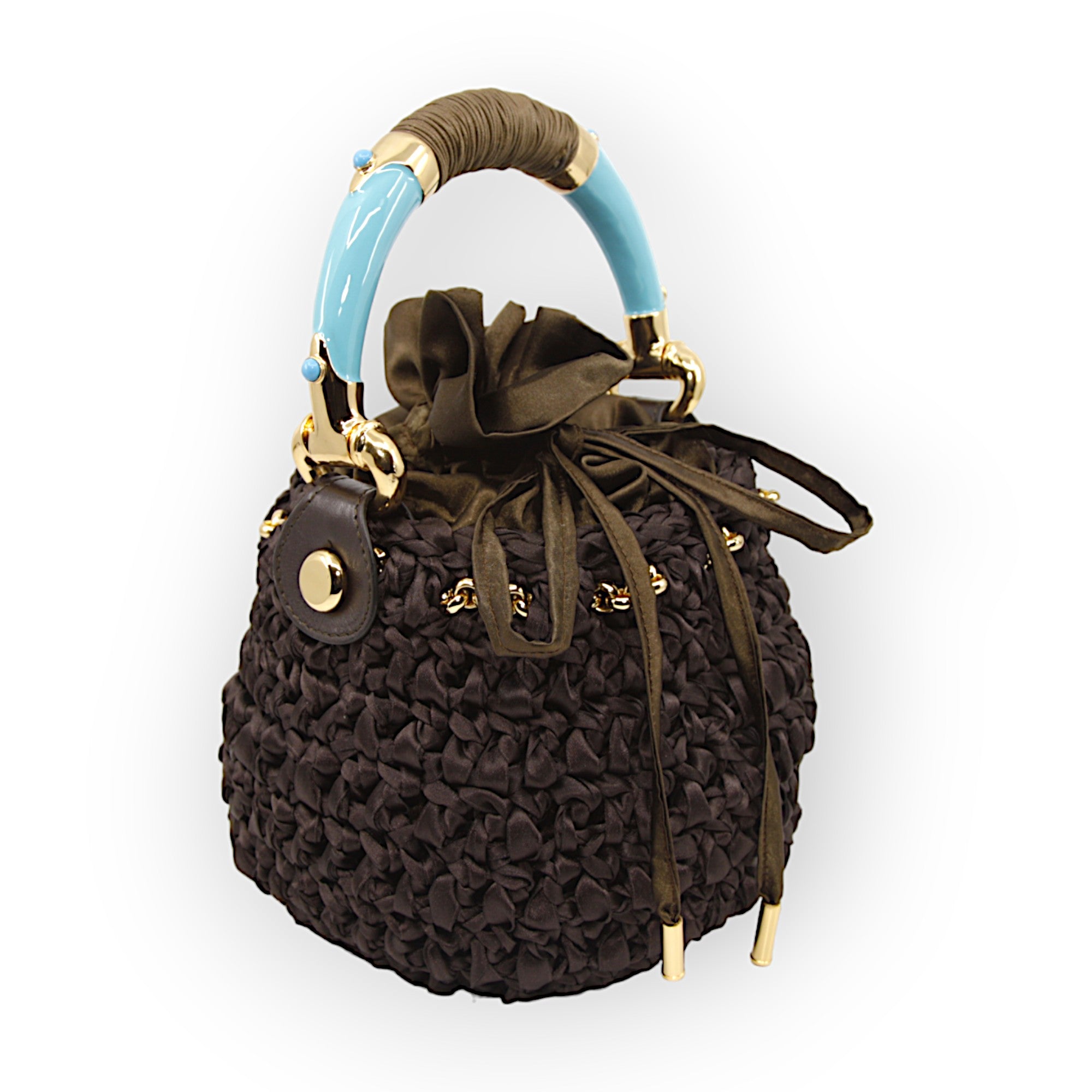 Bucket "ABU" with light blue enameled and gold-plated handle