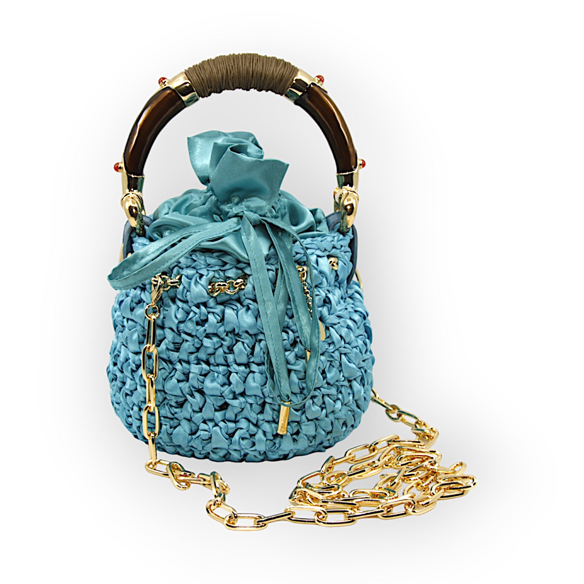 Bucket "ABU" with light brown enameled and gold-plated handle