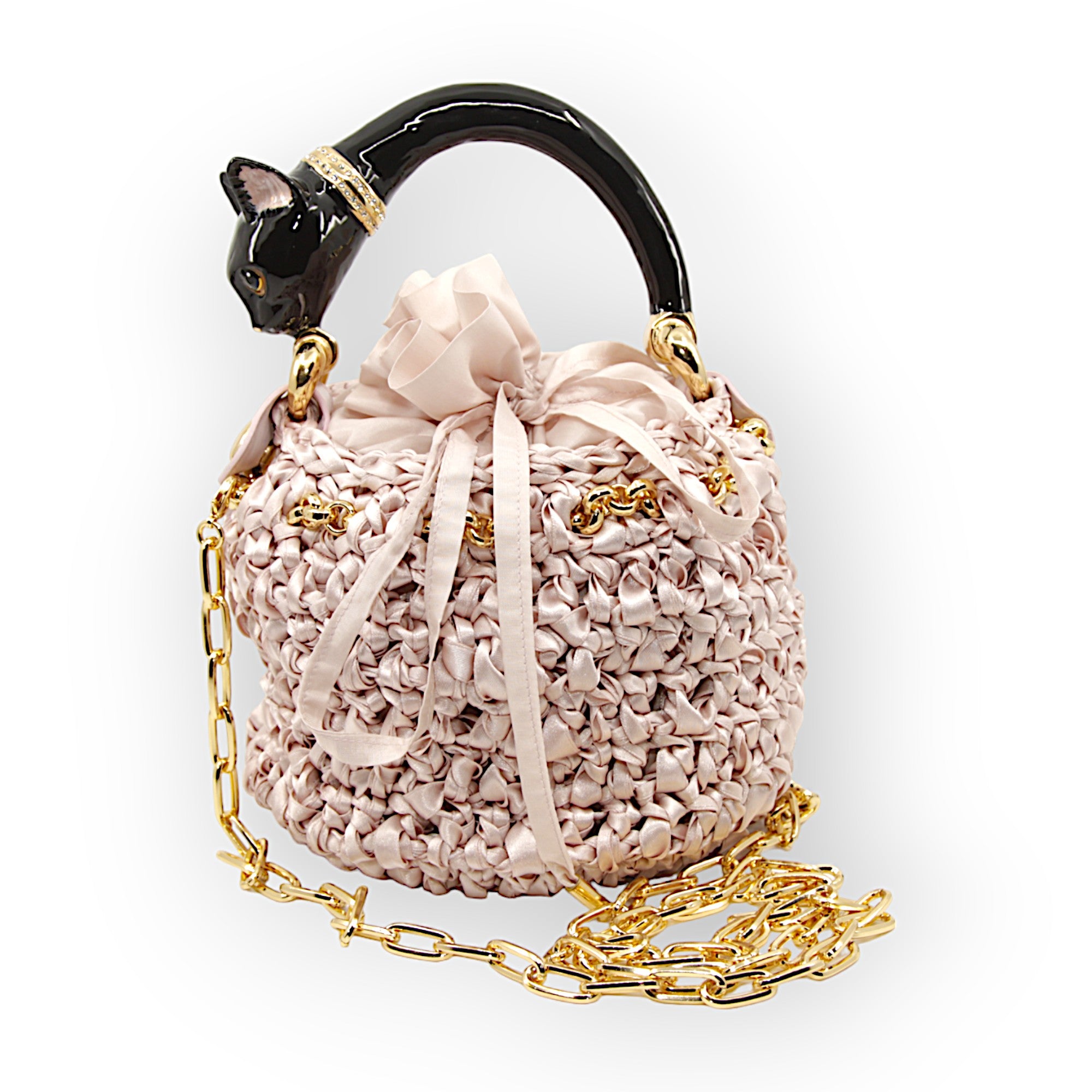 Cubo con asa adornado con gato negro hecho en Italia