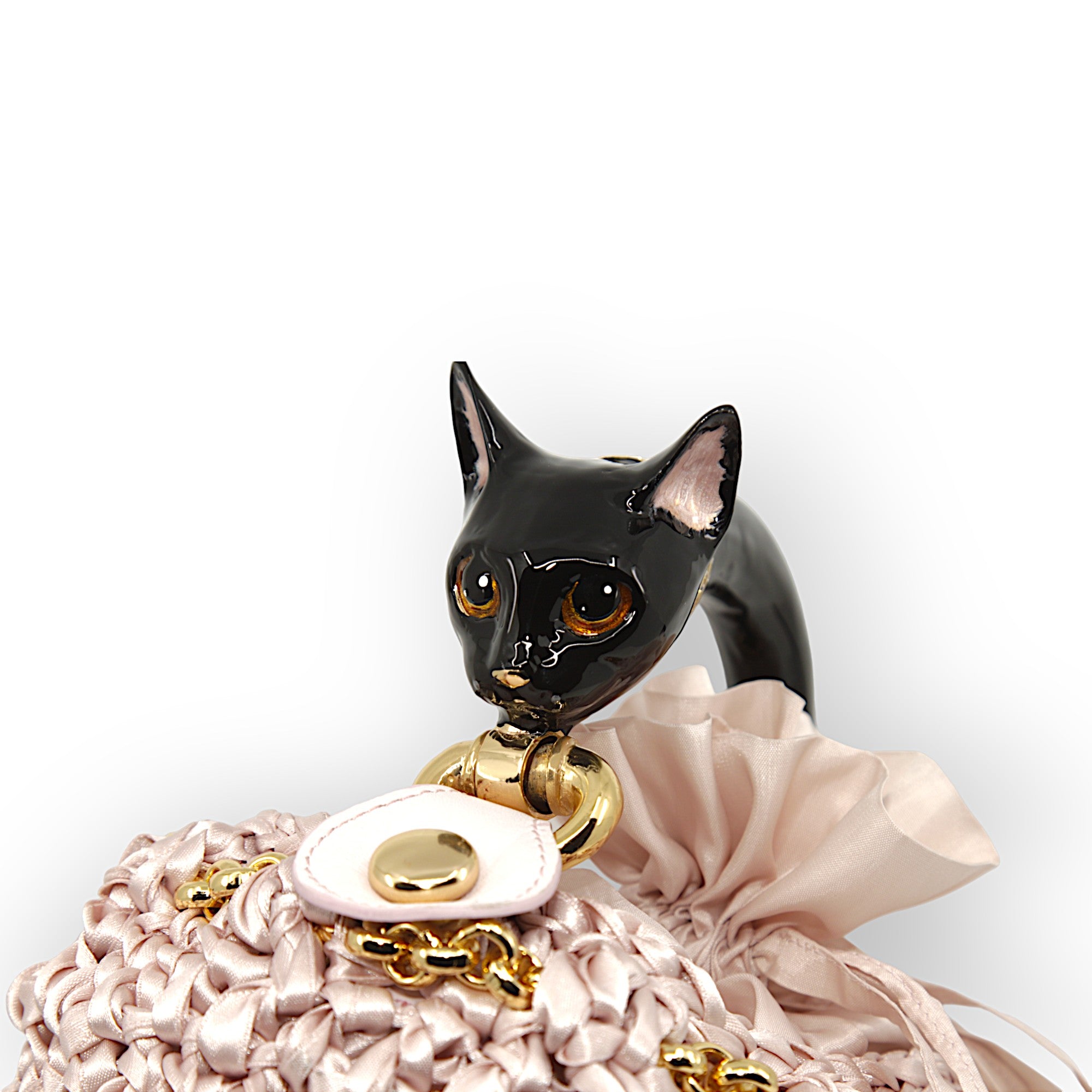 Cubo con asa adornado con gato negro hecho en Italia