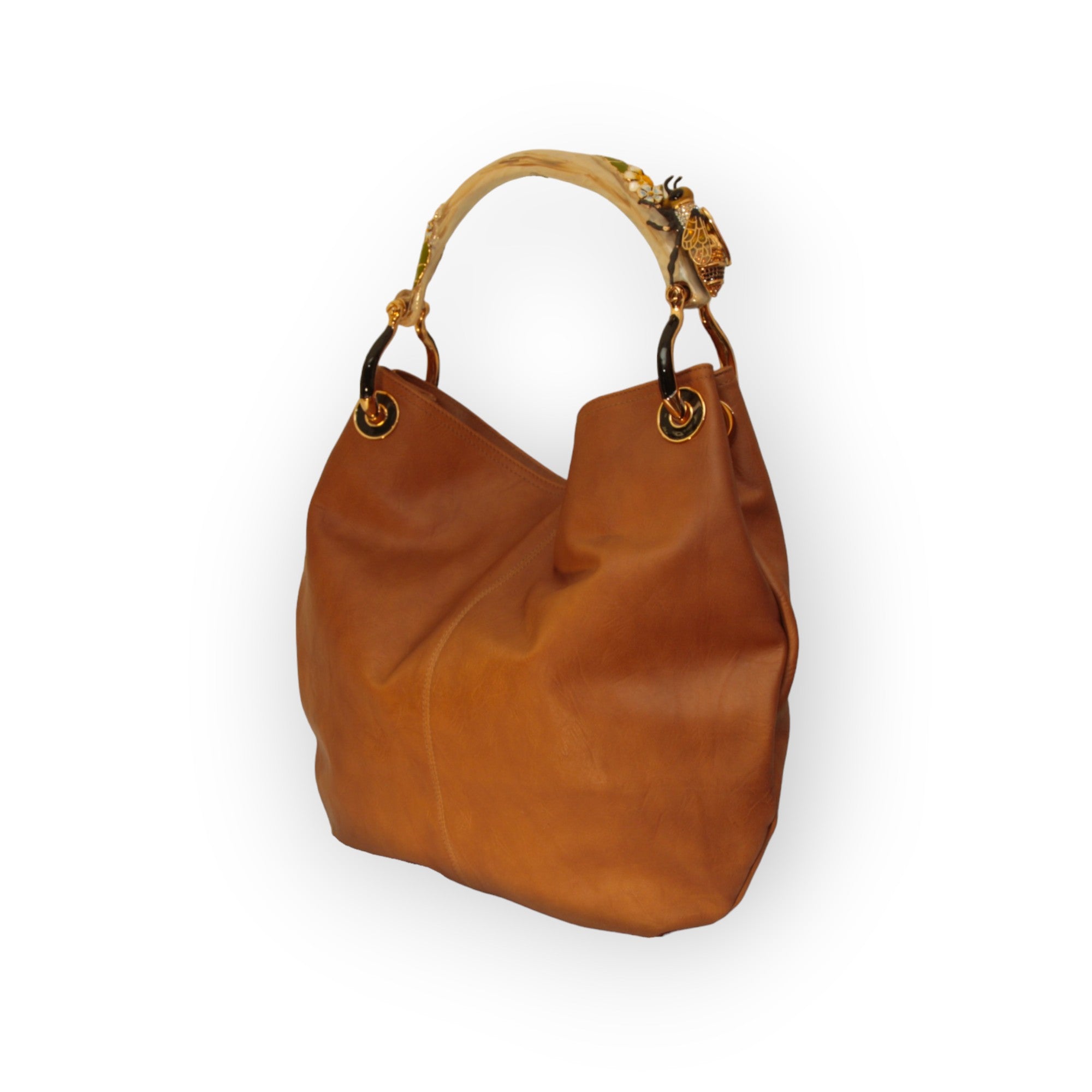 GRANDE BORSA IN MORBIDA PELLE BROWN CON MANICO APE