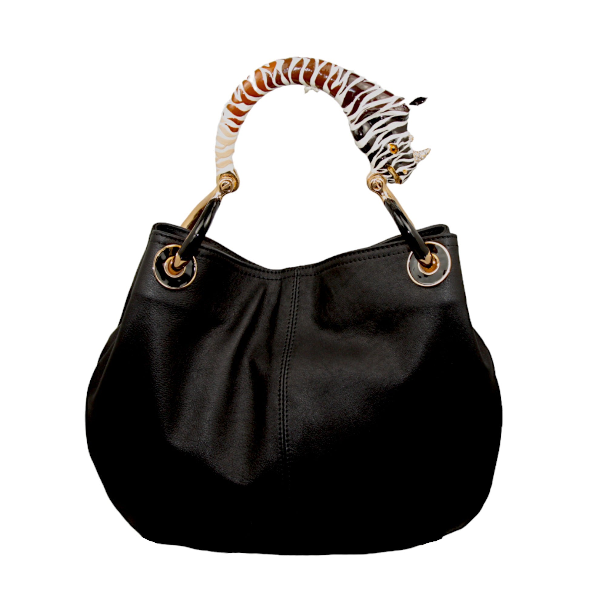 RHINO SMALL HANDBAG IN BLACK HIGHT QUALITY LEATHER