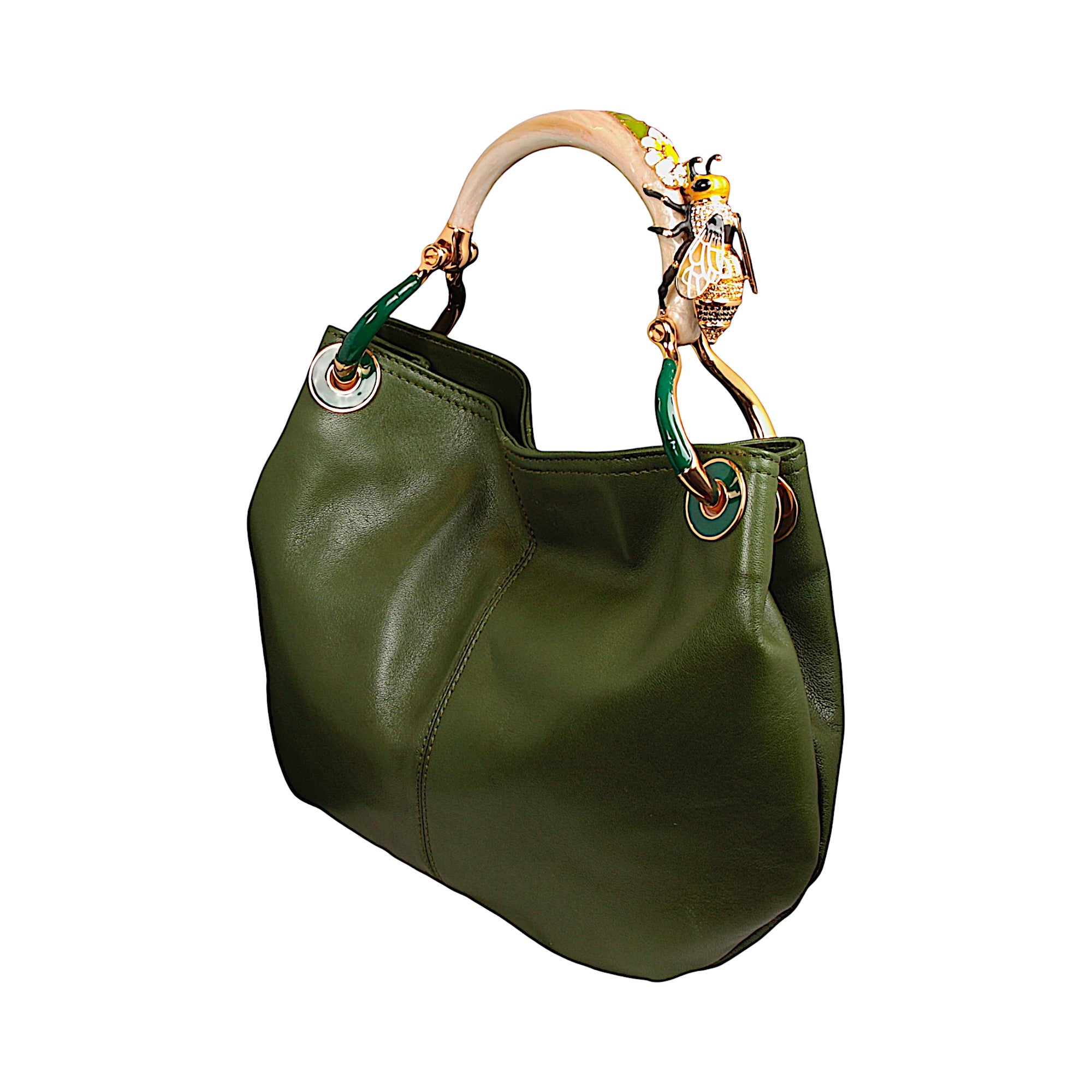 BEE SMALL BAG WITH GREEN NAPPA LEATHER