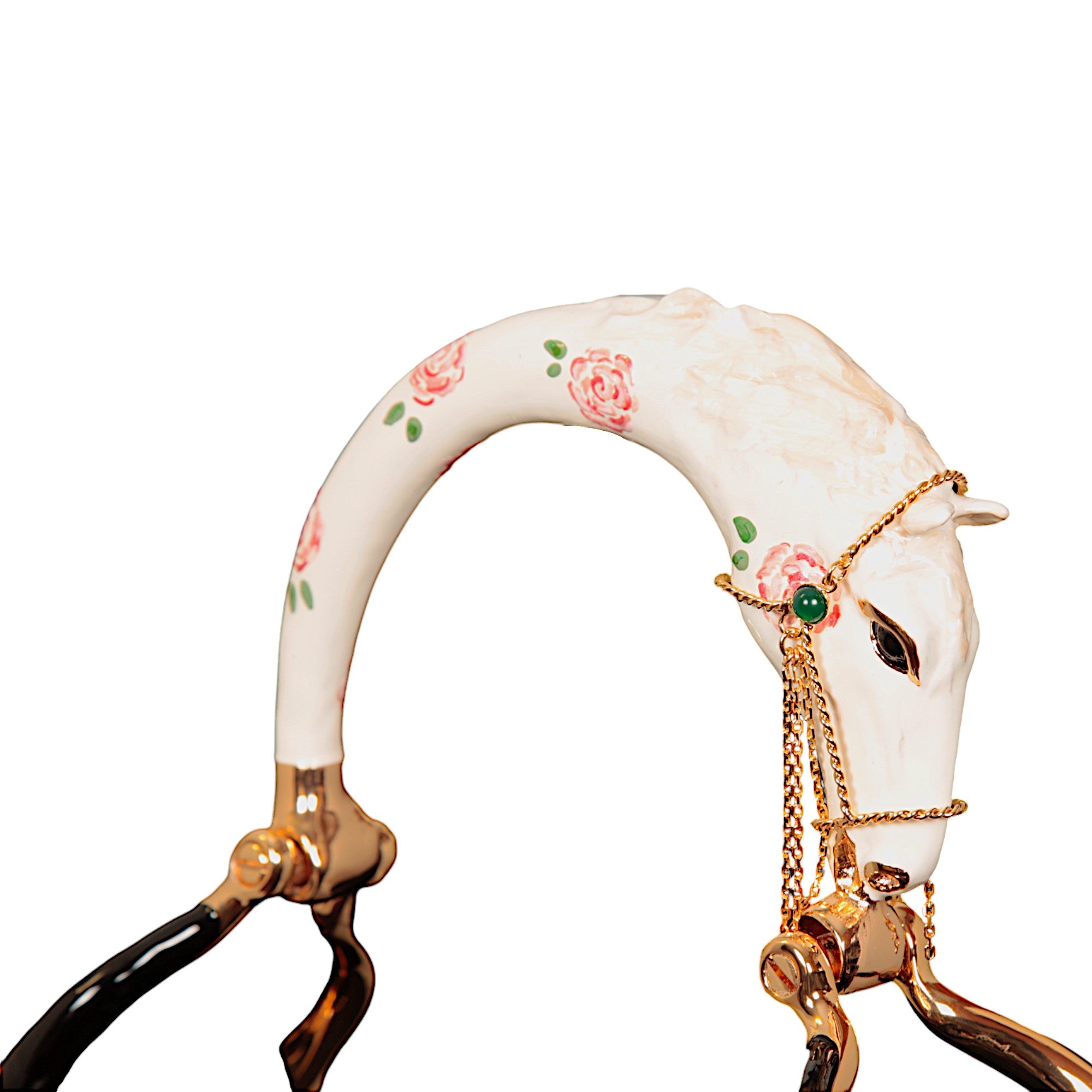 BORSA A MANO PICCOLA WHITE HORSE IN PELLE NERA DI ALTA QUALITÀ