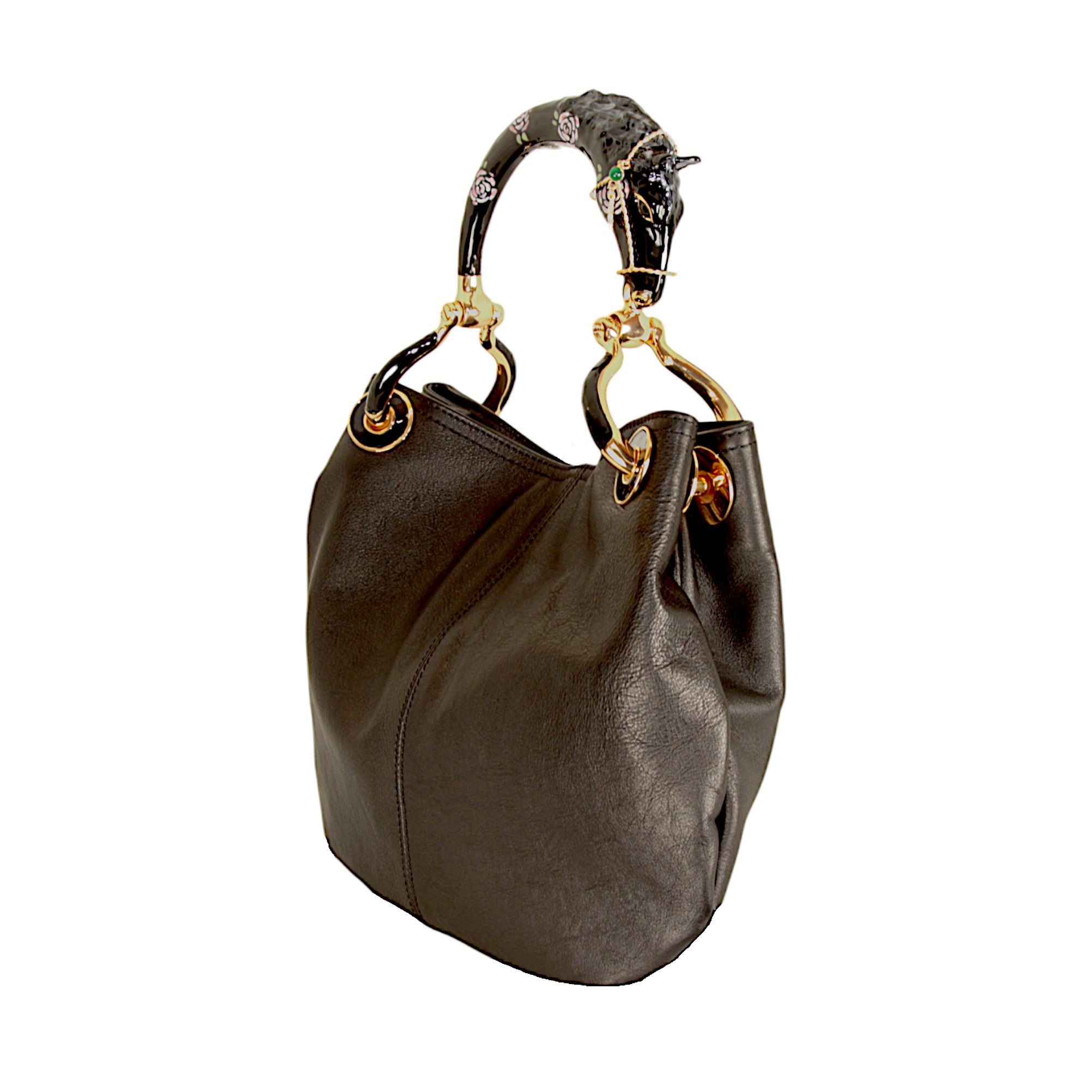 BLACK HORSE SMALL HANDBAG IN BLACK HIGHT QUALITY LEATHER