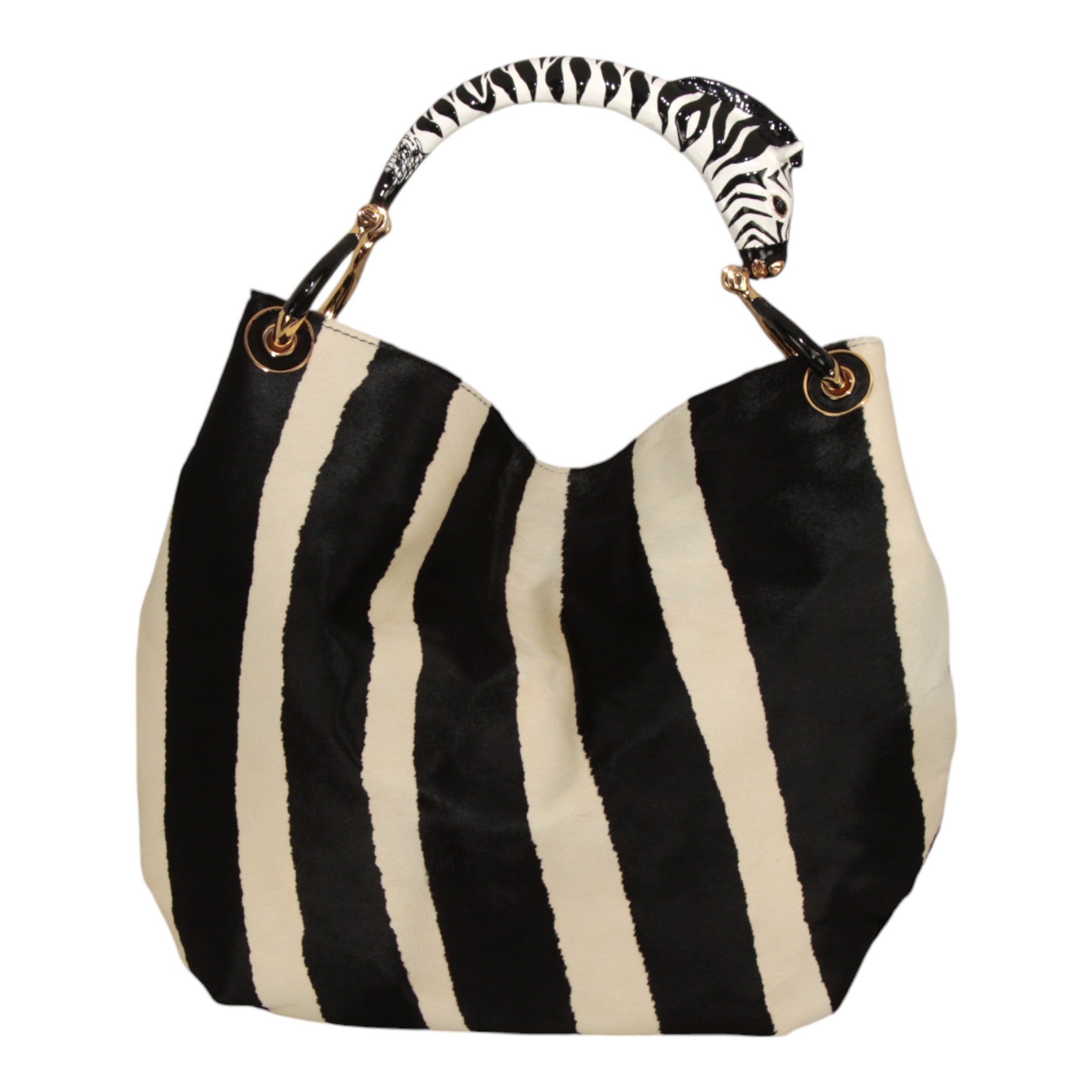 BORSA GRANDE IN PELLE CON STAMPA ZEBRA E MANICO ZEBRA