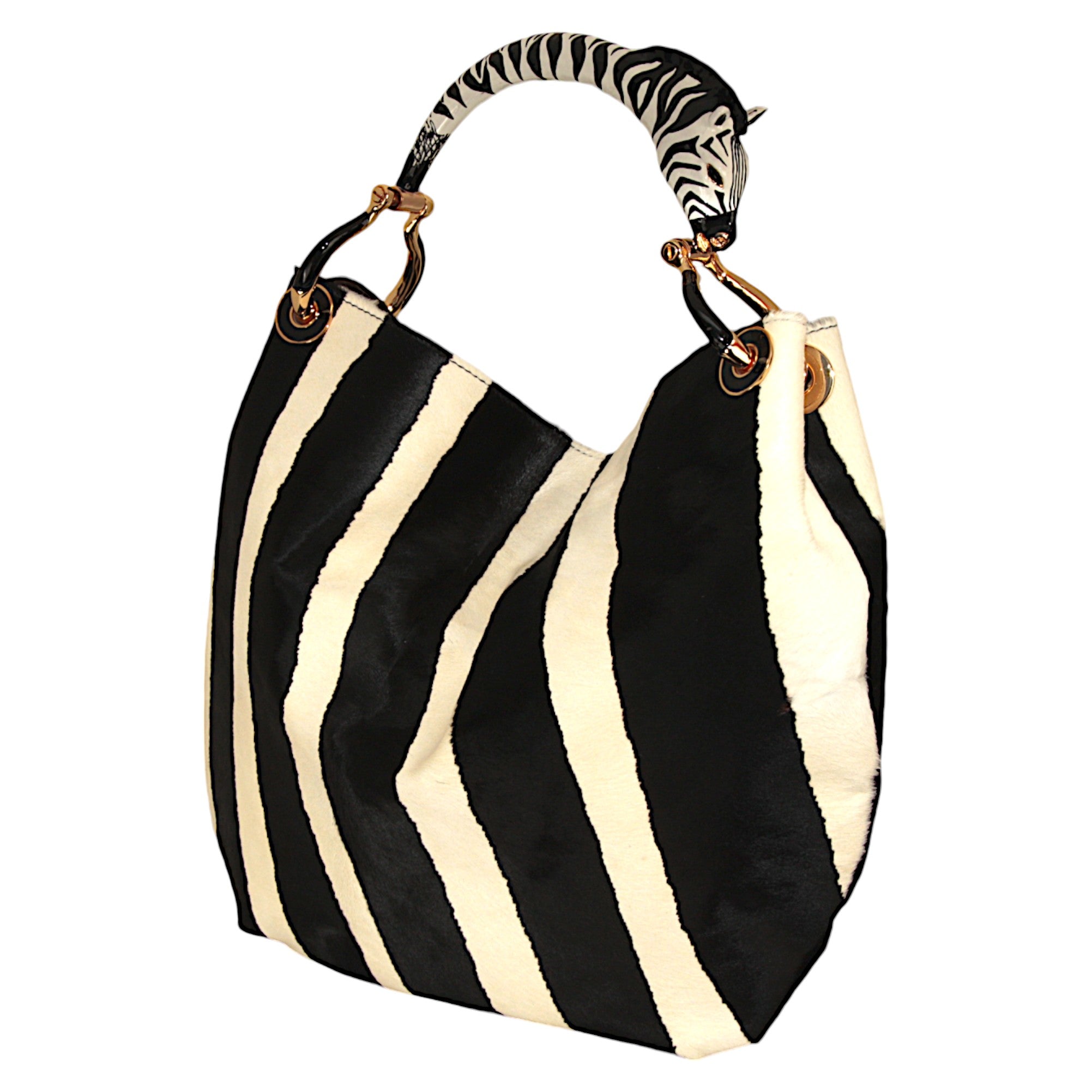 BORSA GRANDE IN PELLE CON STAMPA ZEBRA E MANICO ZEBRA