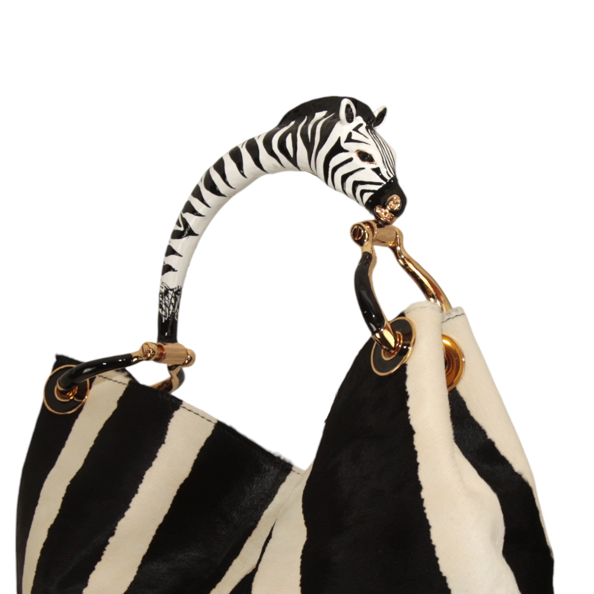 BORSA GRANDE IN PELLE CON STAMPA ZEBRA E MANICO ZEBRA