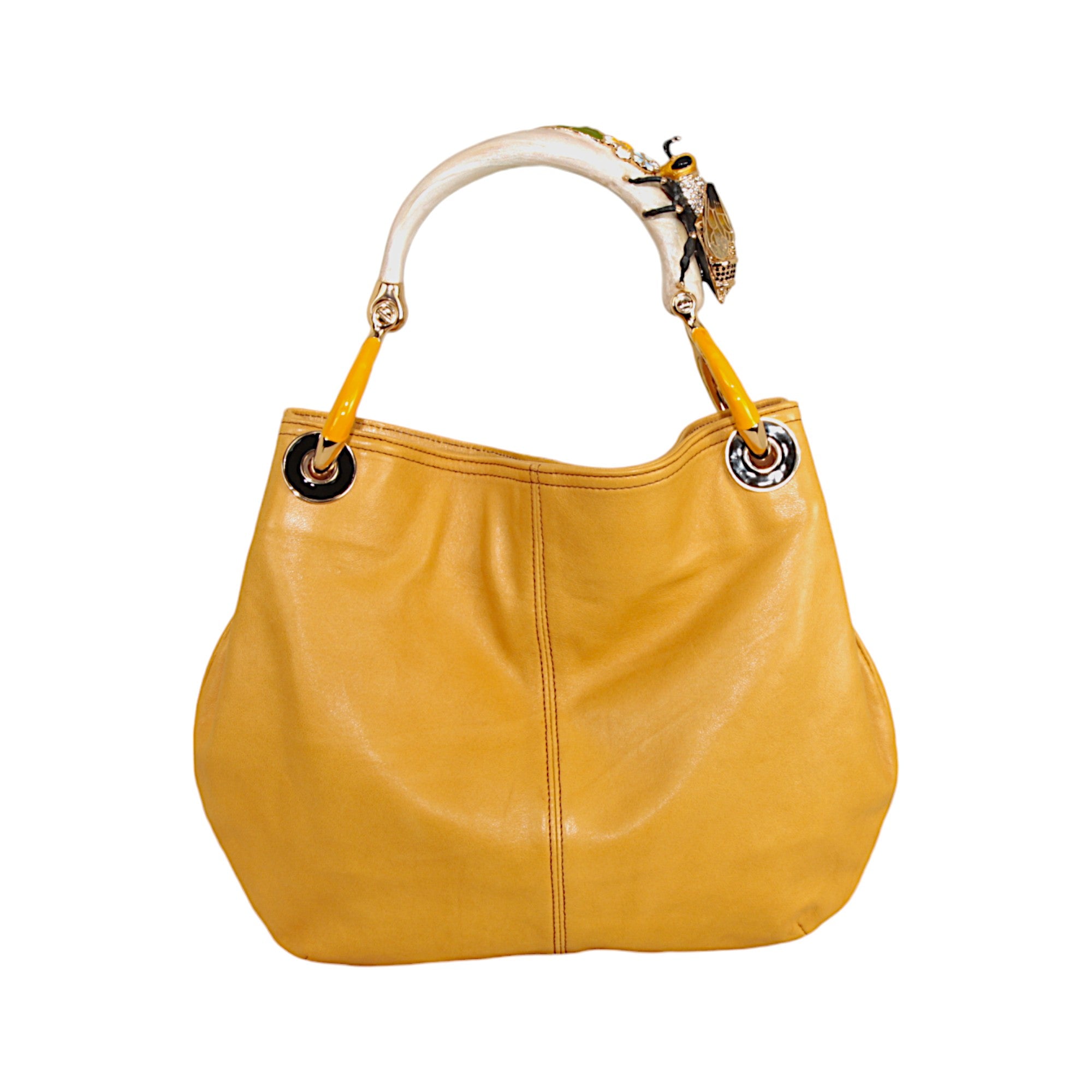 BORSA A MANO PICCOLA BEE IN PELLE GIALLA DI ALTA QUALITÀ