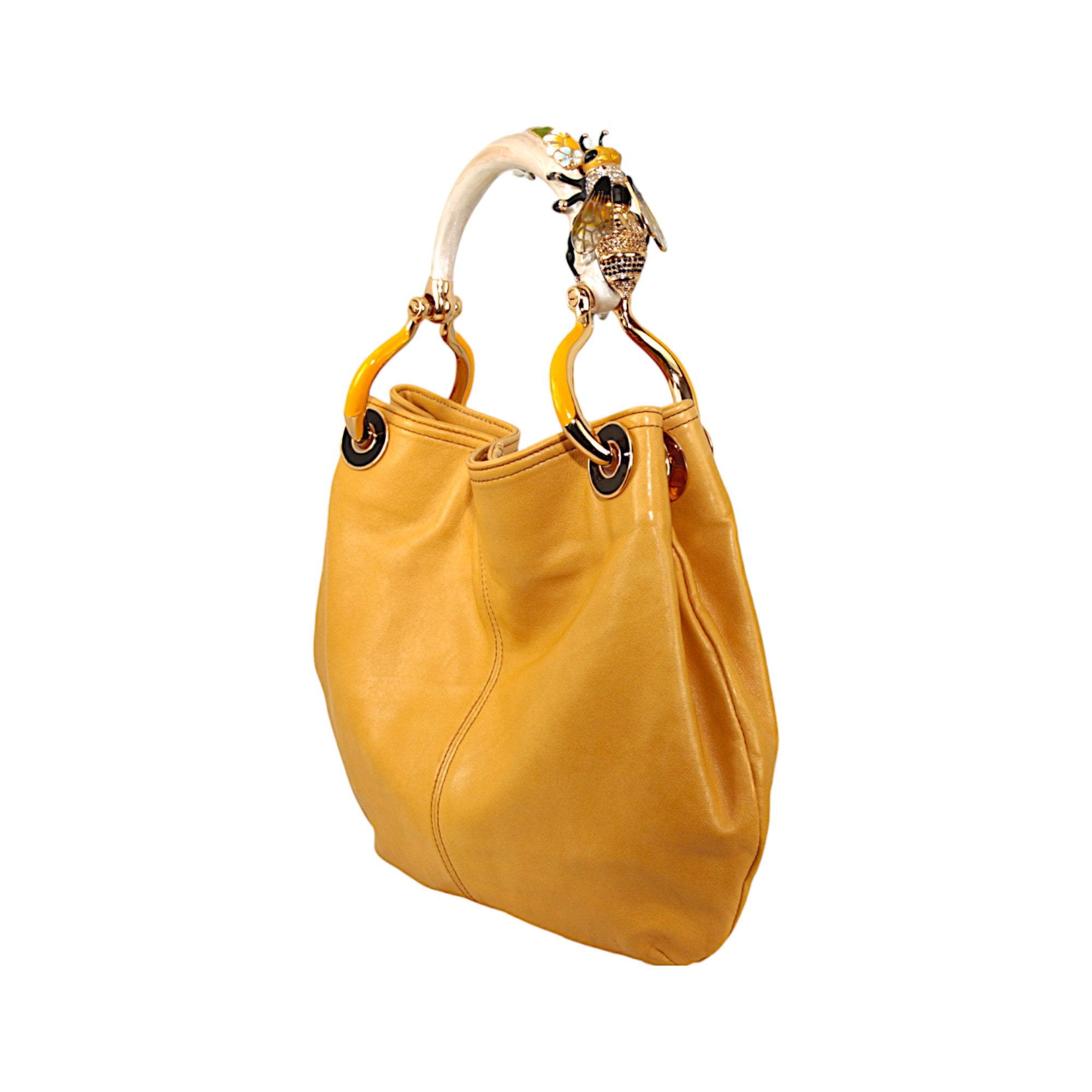 BORSA A MANO PICCOLA BEE IN PELLE GIALLA DI ALTA QUALITÀ