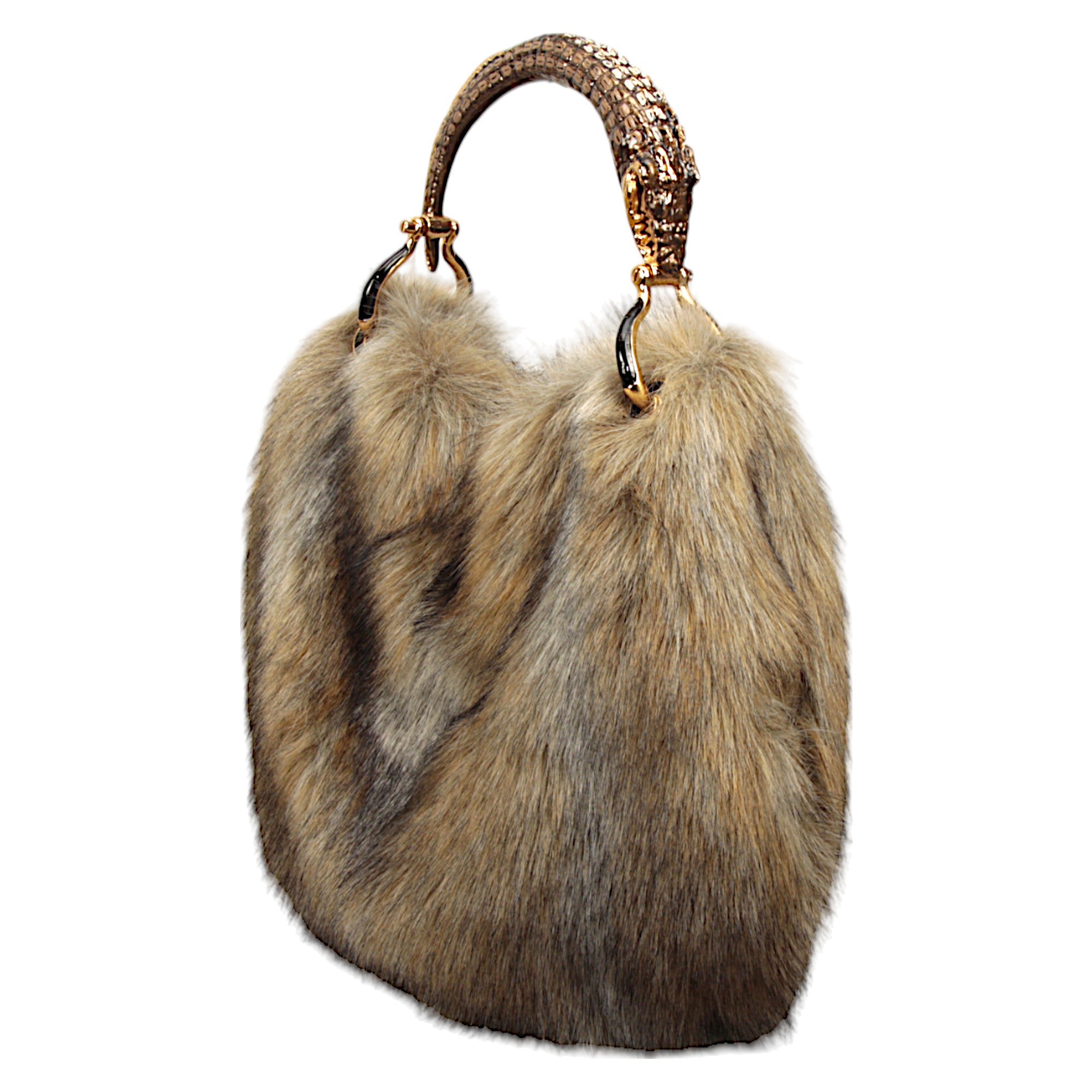 BORSA CLASSICA IN COCCODRILLO CON PELLICCIA SINTETICA