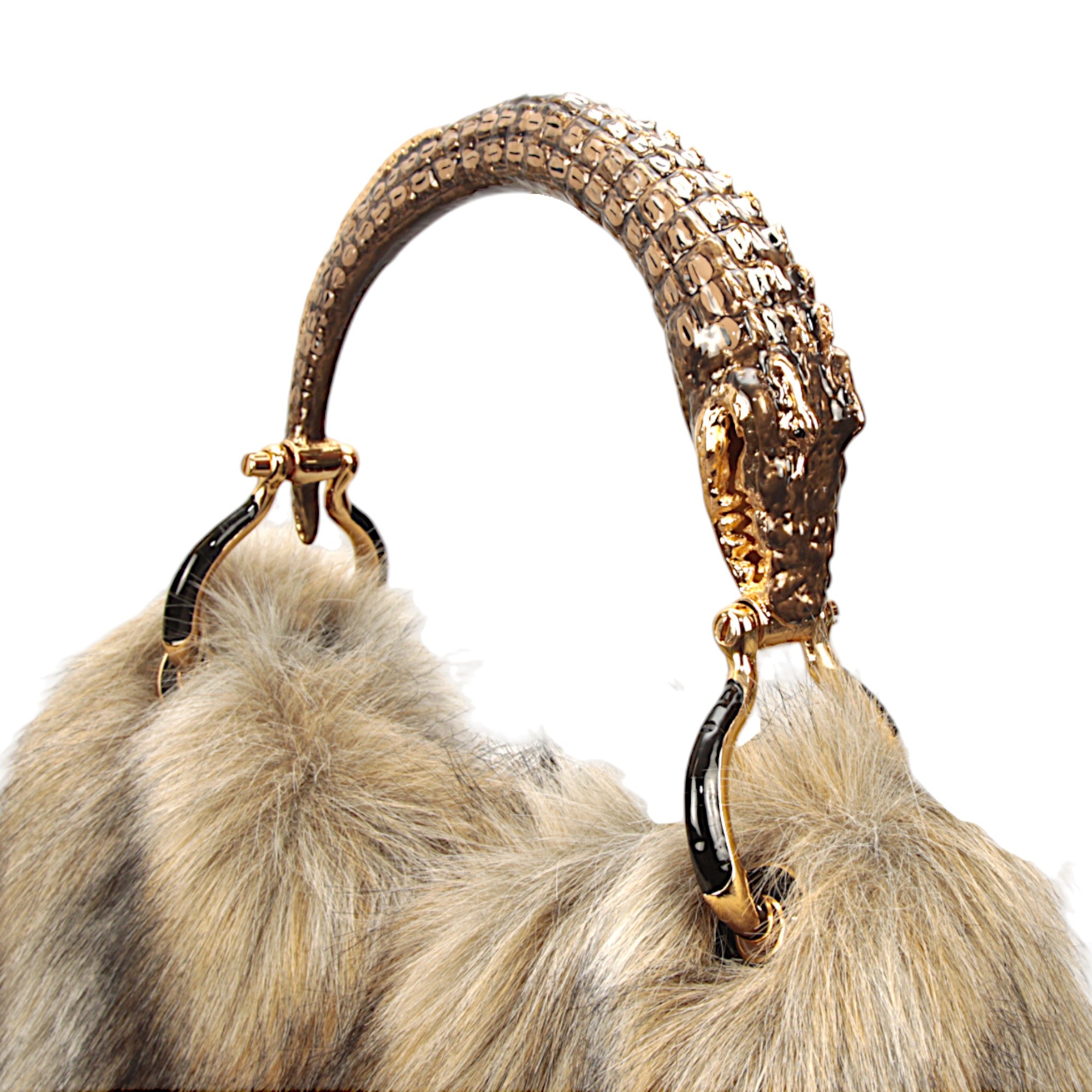 BORSA CLASSICA IN COCCODRILLO CON PELLICCIA SINTETICA