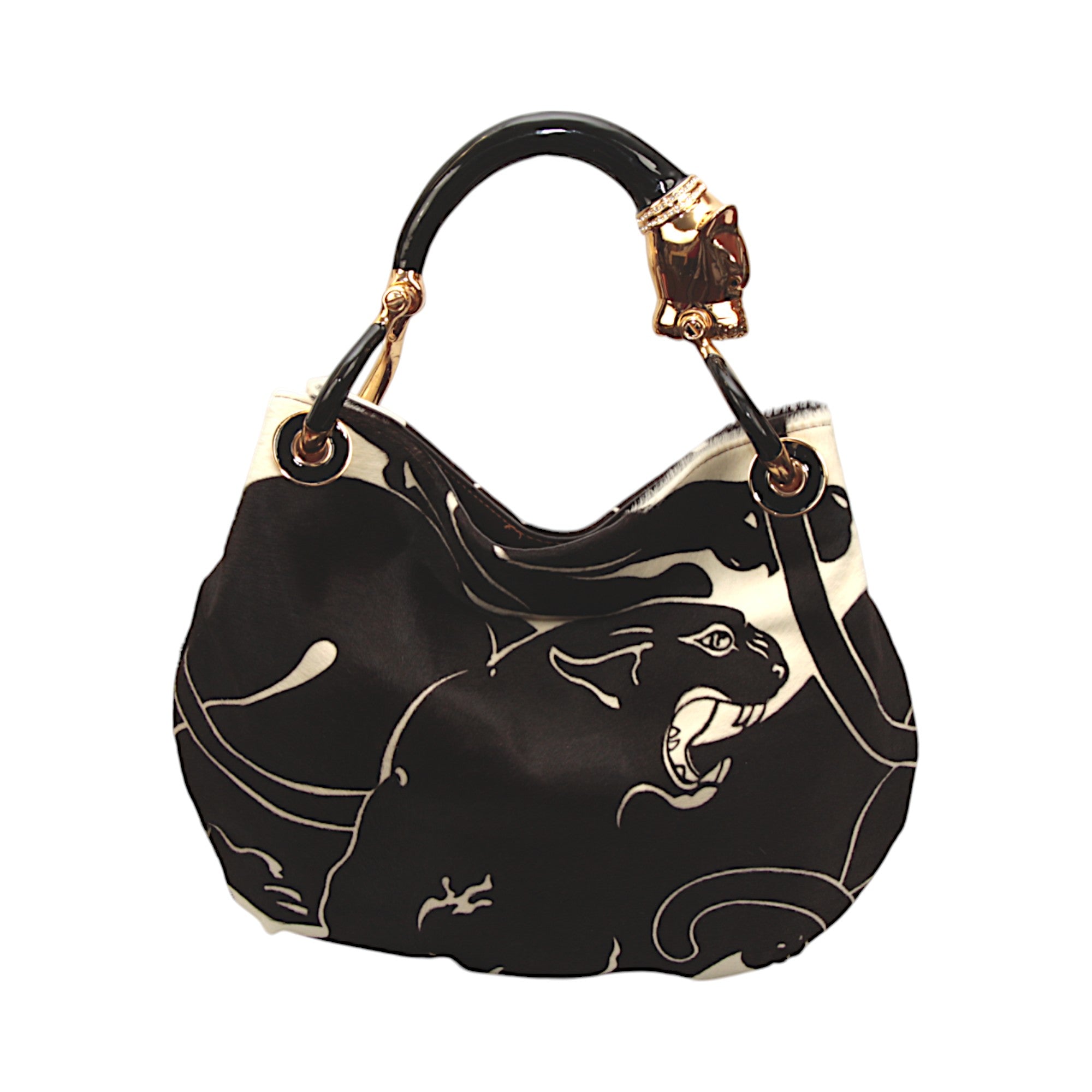 BLACK PANTHER WITH PRINTED PONY HAIR SMALL HANDBAG