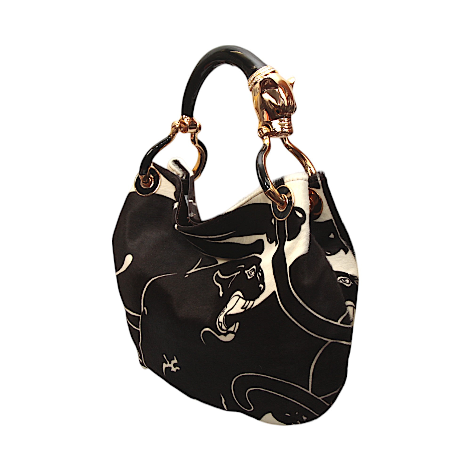 BLACK PANTHER WITH PRINTED PONY HAIR SMALL HANDBAG